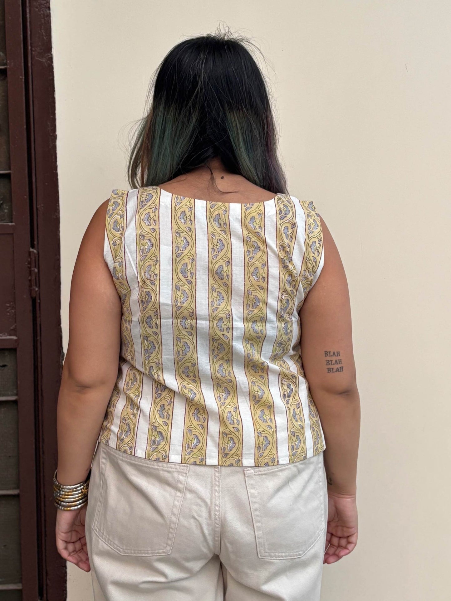 Snowdrop Hand Block Printed Sleeveless Crop Top