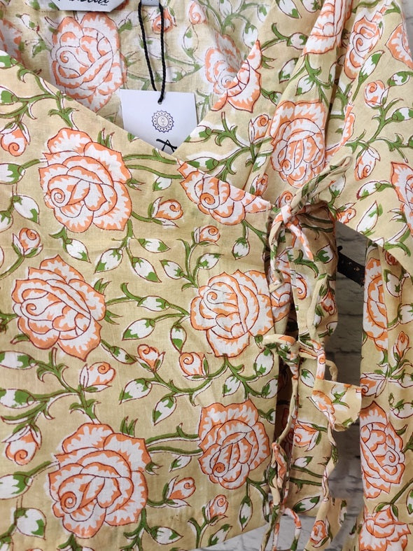 Yellow Rose Hand Block Printed Angrakha Short Top
