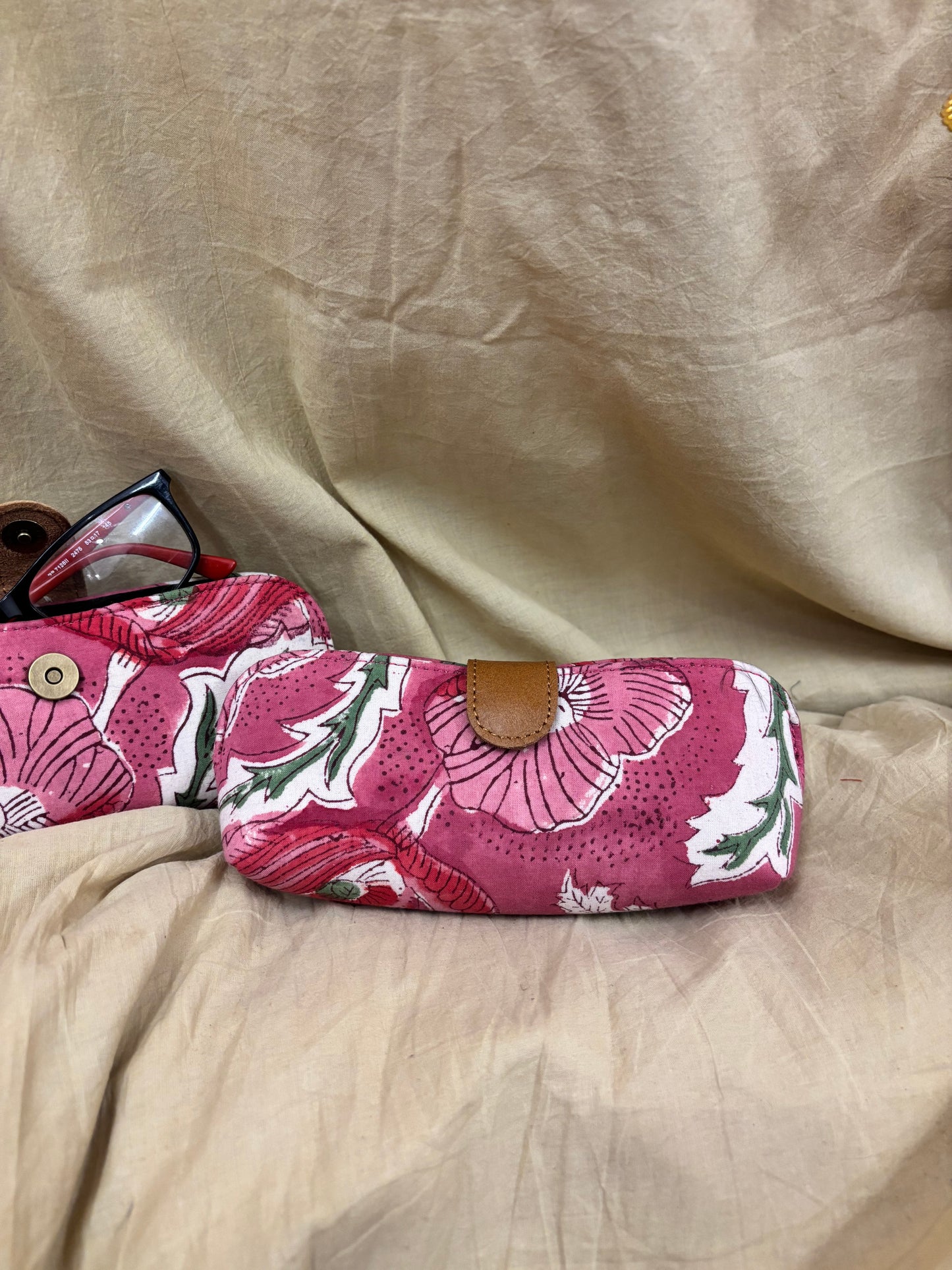 Pink Hand Block Printed Eyewear Case