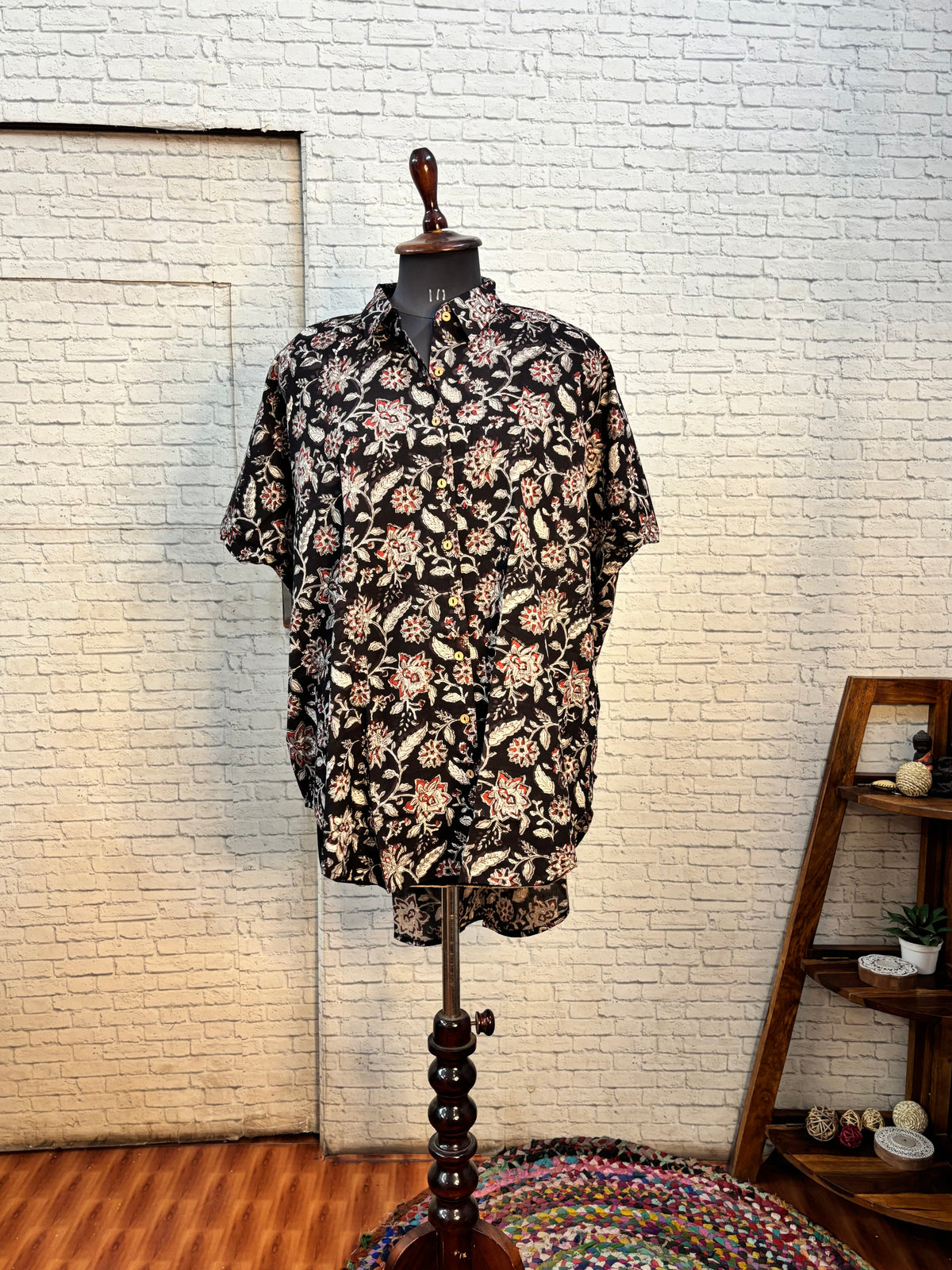 Black Kalamkari Hand Block Printed Cotton High Low Shirt Kaftan