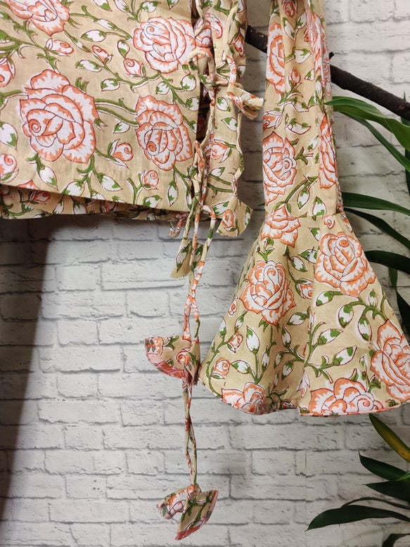 Yellow Rose Hand Block Printed Angrakha Short Top