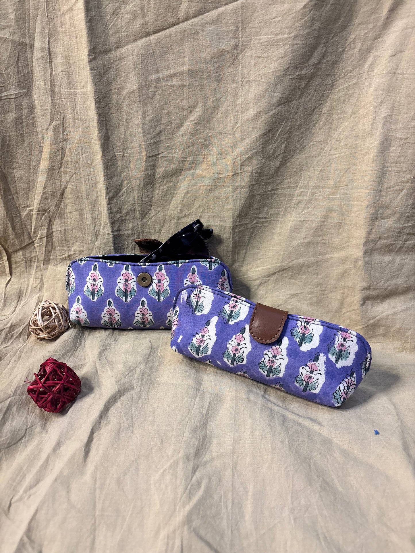 Lilac Hand Block Print Eyewear Case