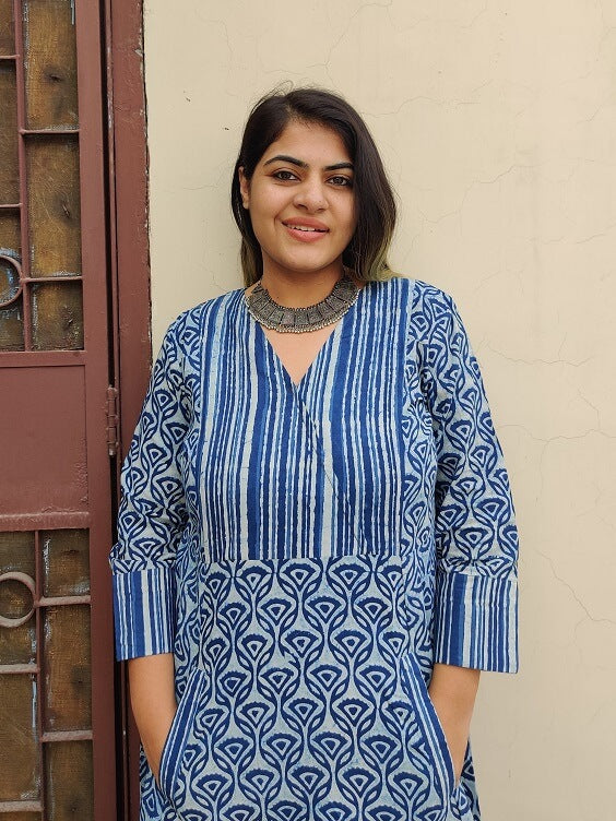Fiza Hand Block Printed A Line Maxi Patch Dress