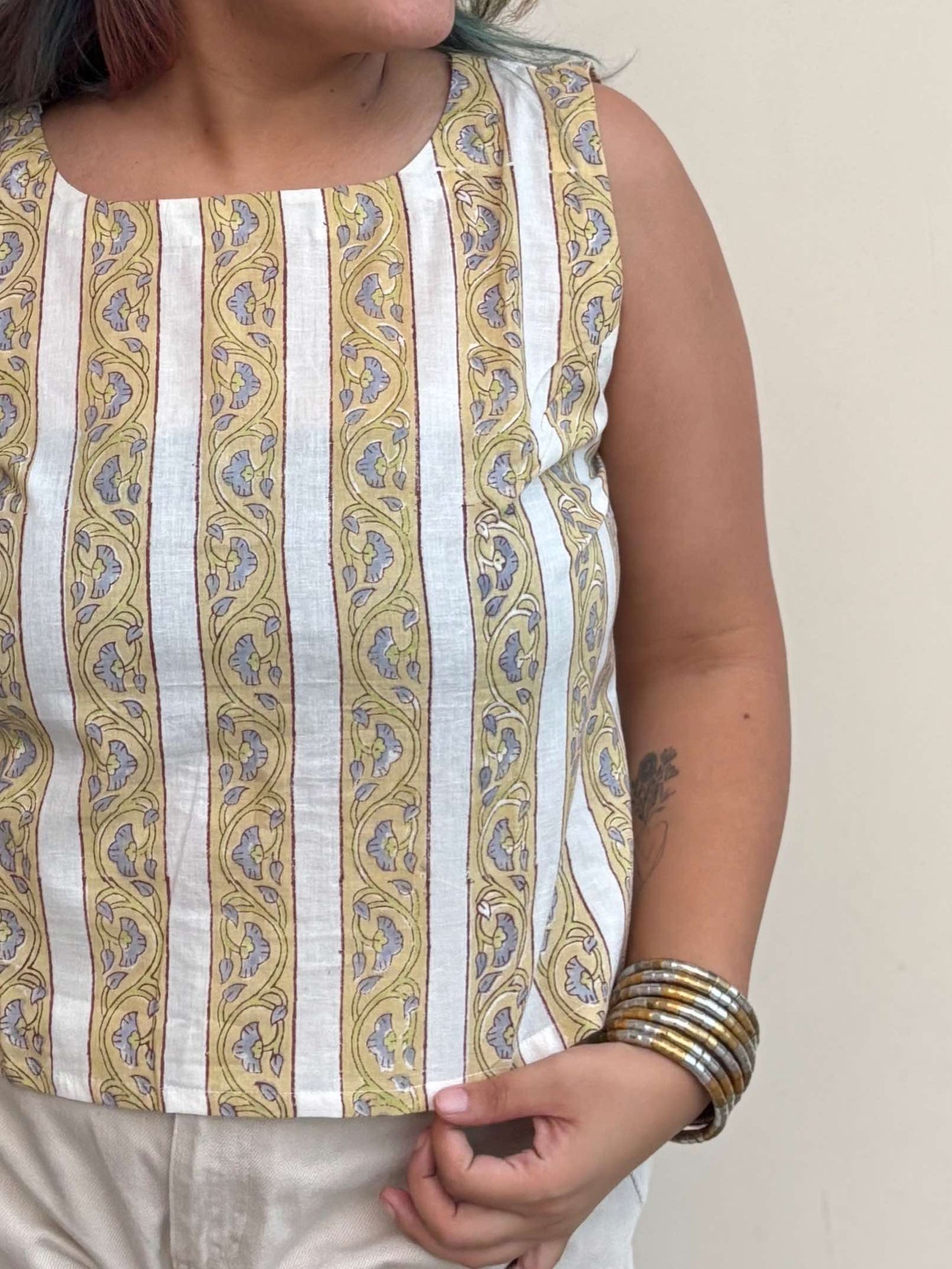 Snowdrop Hand Block Printed Sleeveless Crop Top