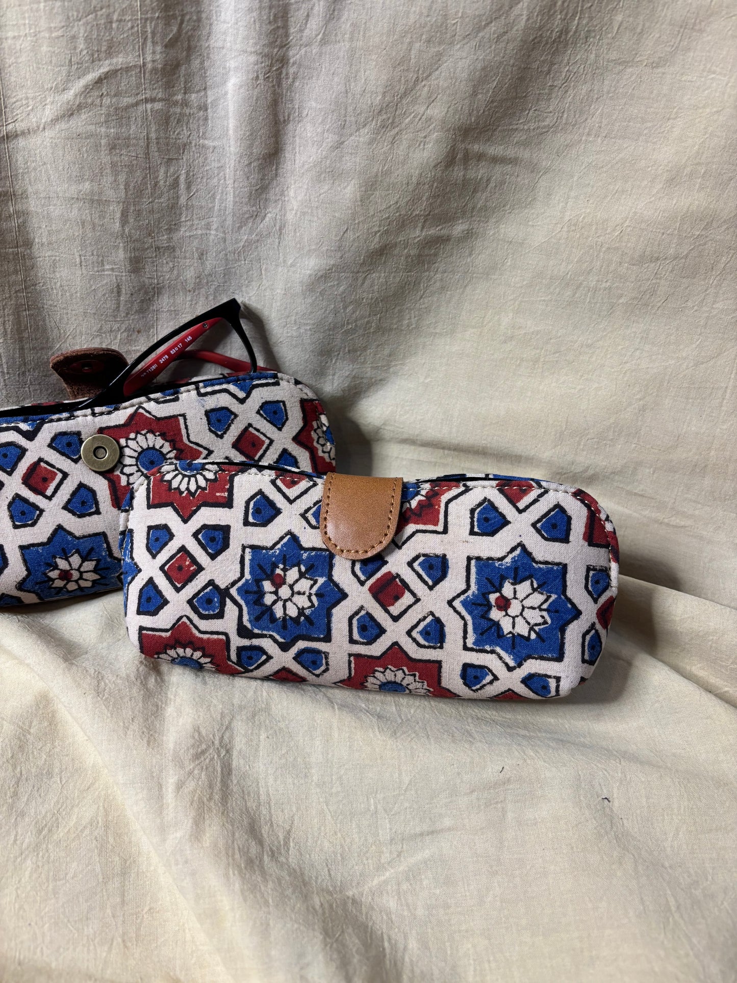 White Ajrakh Hand Block Print Eyewear Case