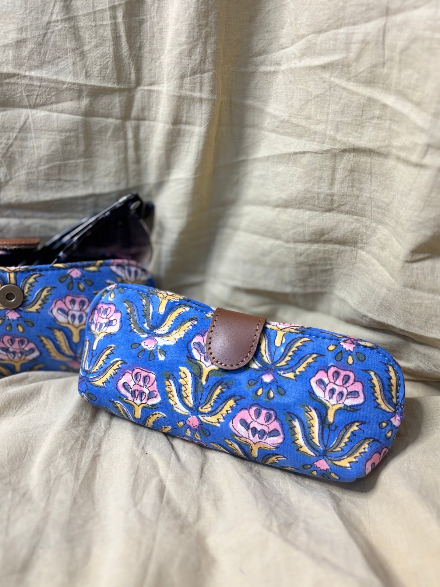 Blue Pink Hand Block Print Eyewear Case
