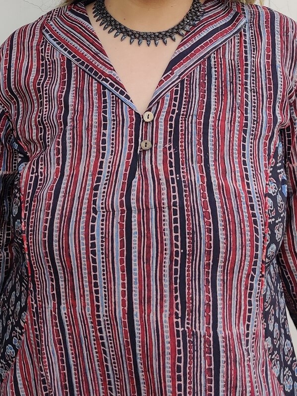 Cola Ajrakh Hand Block Printed Patch Shift Dress