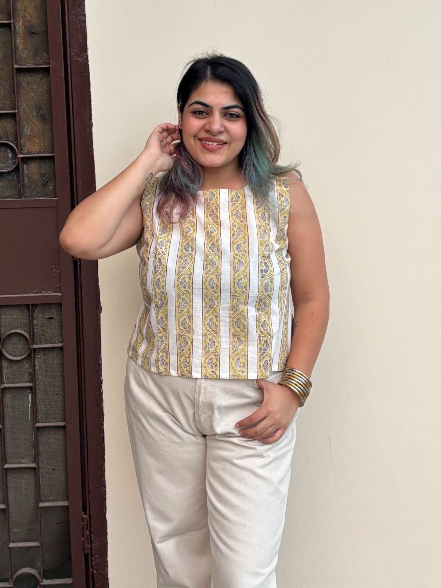 Snowdrop Hand Block Printed Sleeveless Crop Top