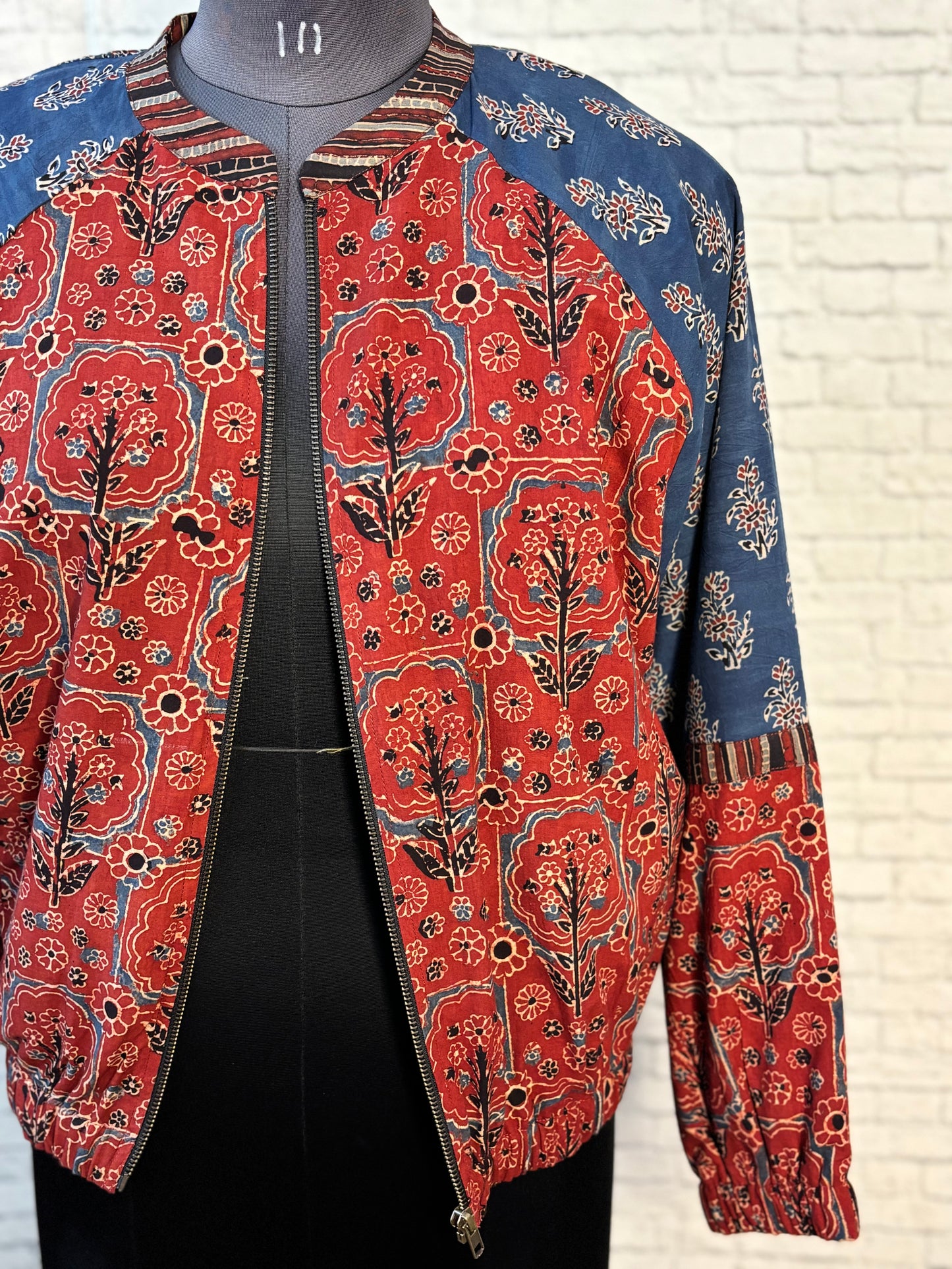 Red Indigo Hand Block Printed Unisex Bomber Jacket