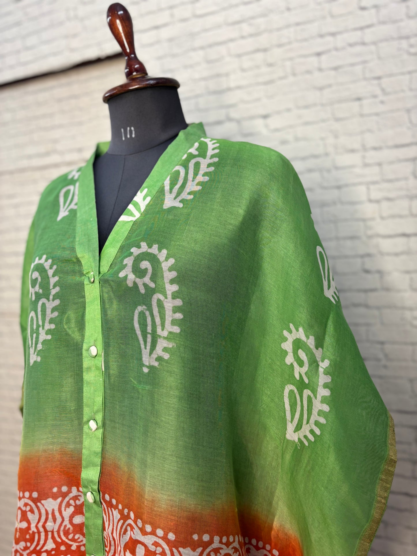 Green Orange Chanderi Shirt Kaftan with Sequin Detailing