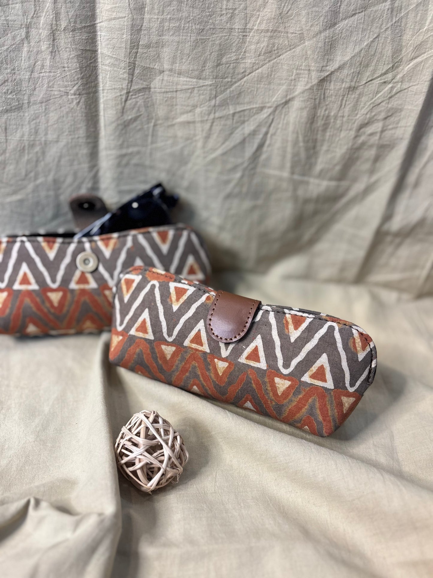 Kashish Orange Triangle Ajrakh Hand Block Print Eyewear Case