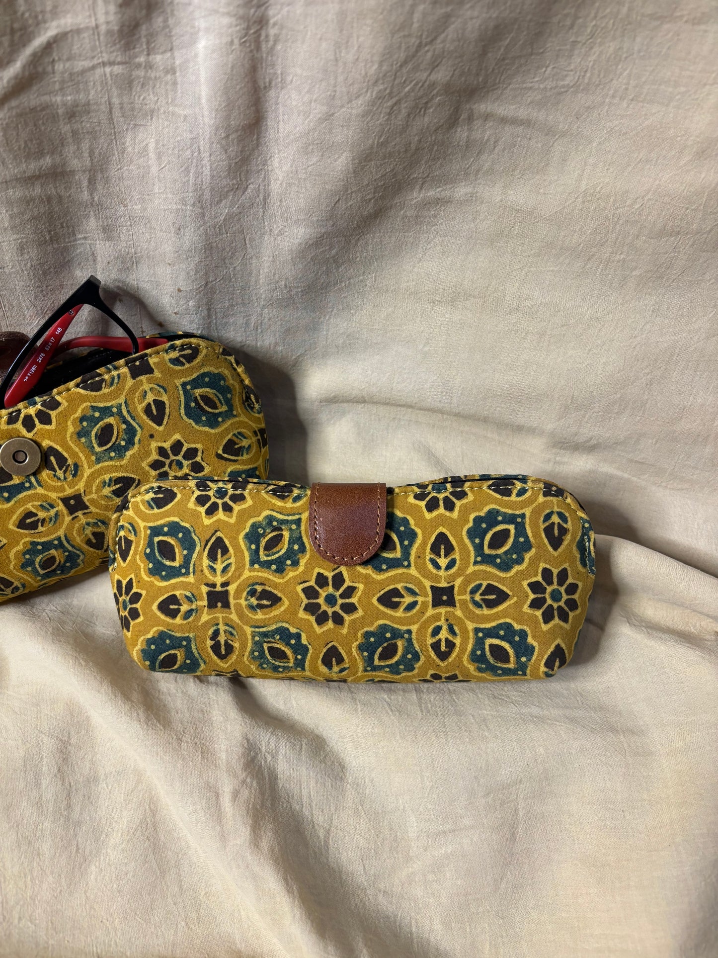 Yellow Ajrakh Hand Block Print Eyewear Case