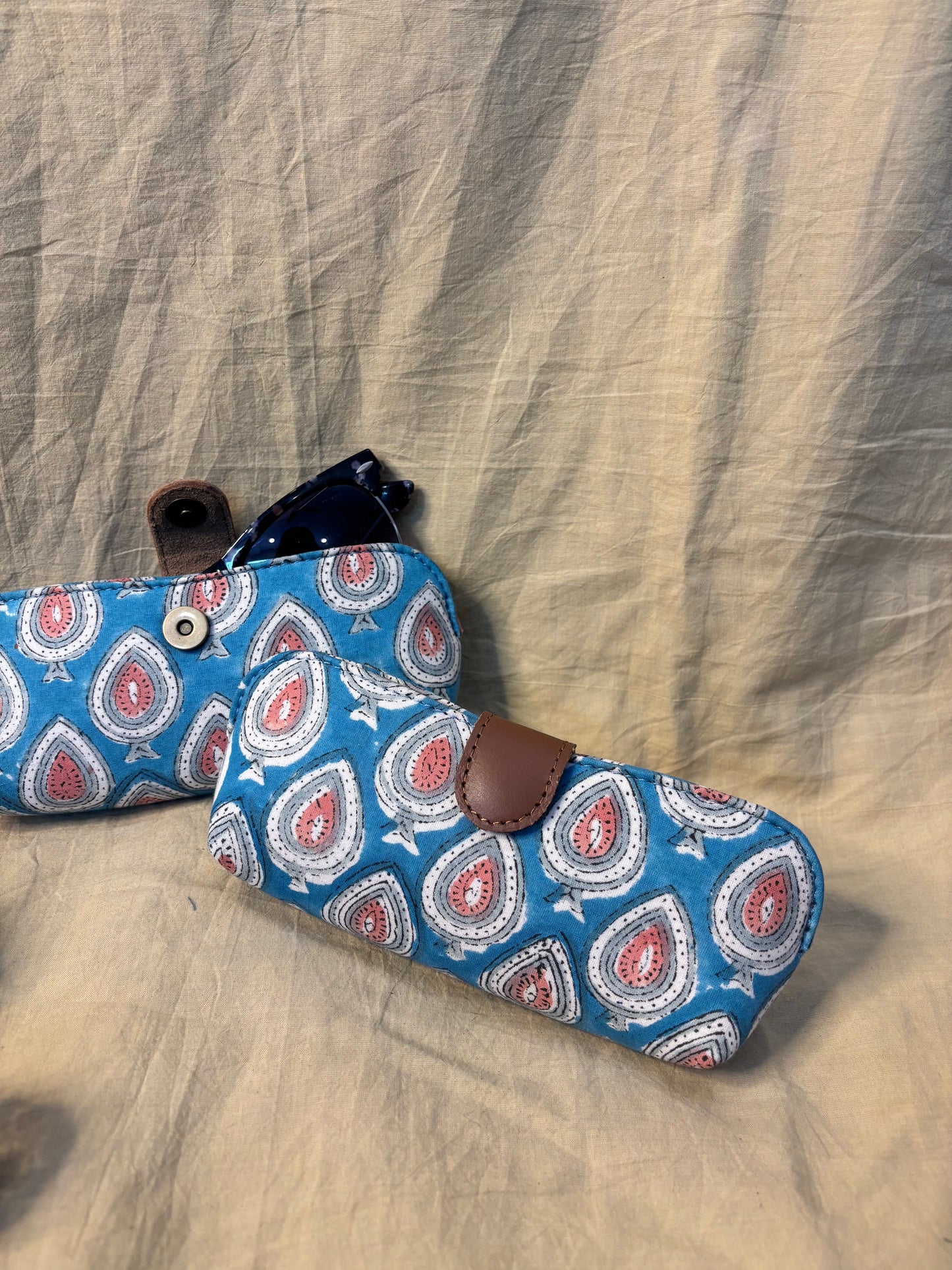 Blue Pink Hand Block Print Eyewear Case