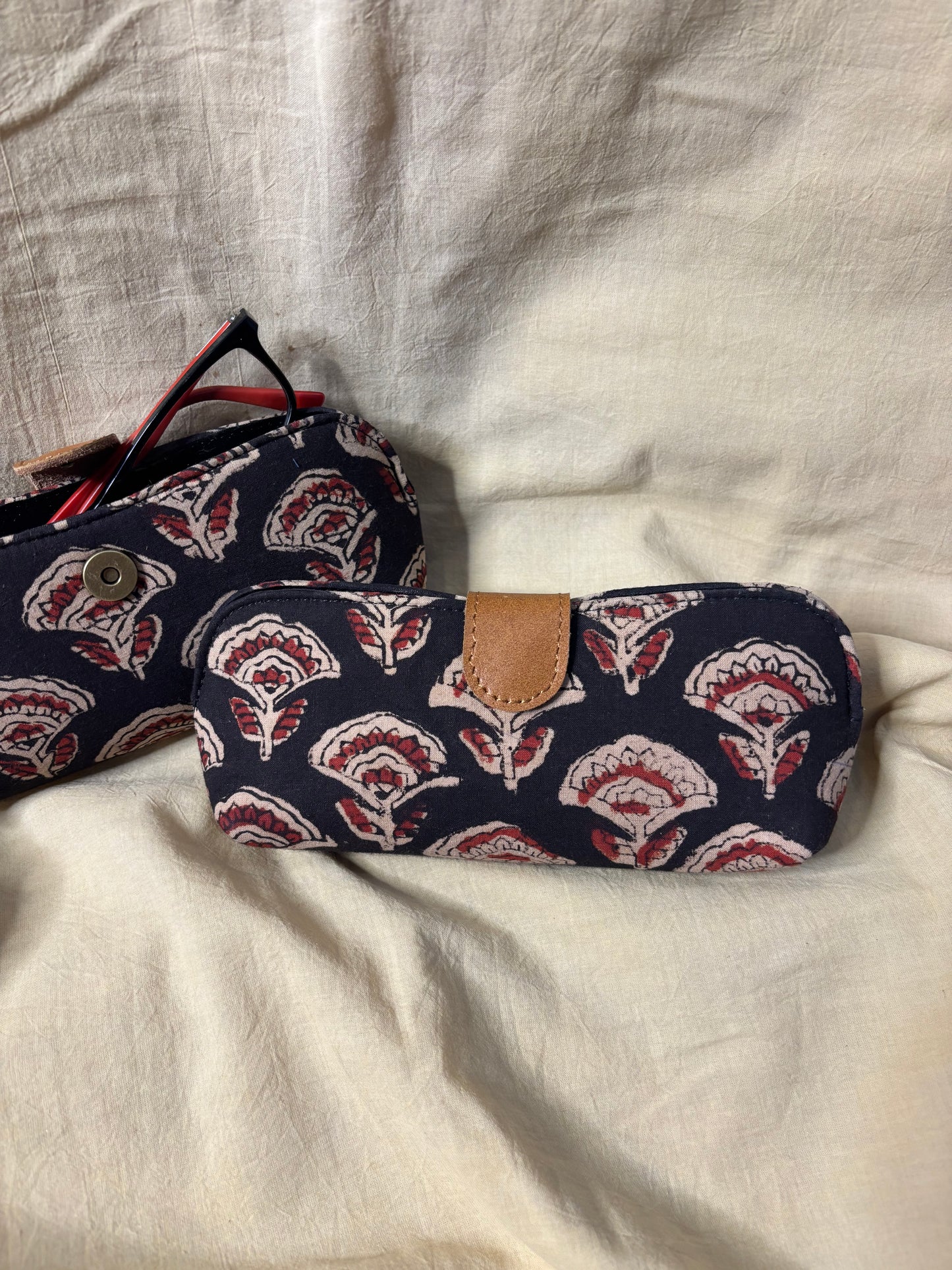 Black Red Bagru Eyewear Case