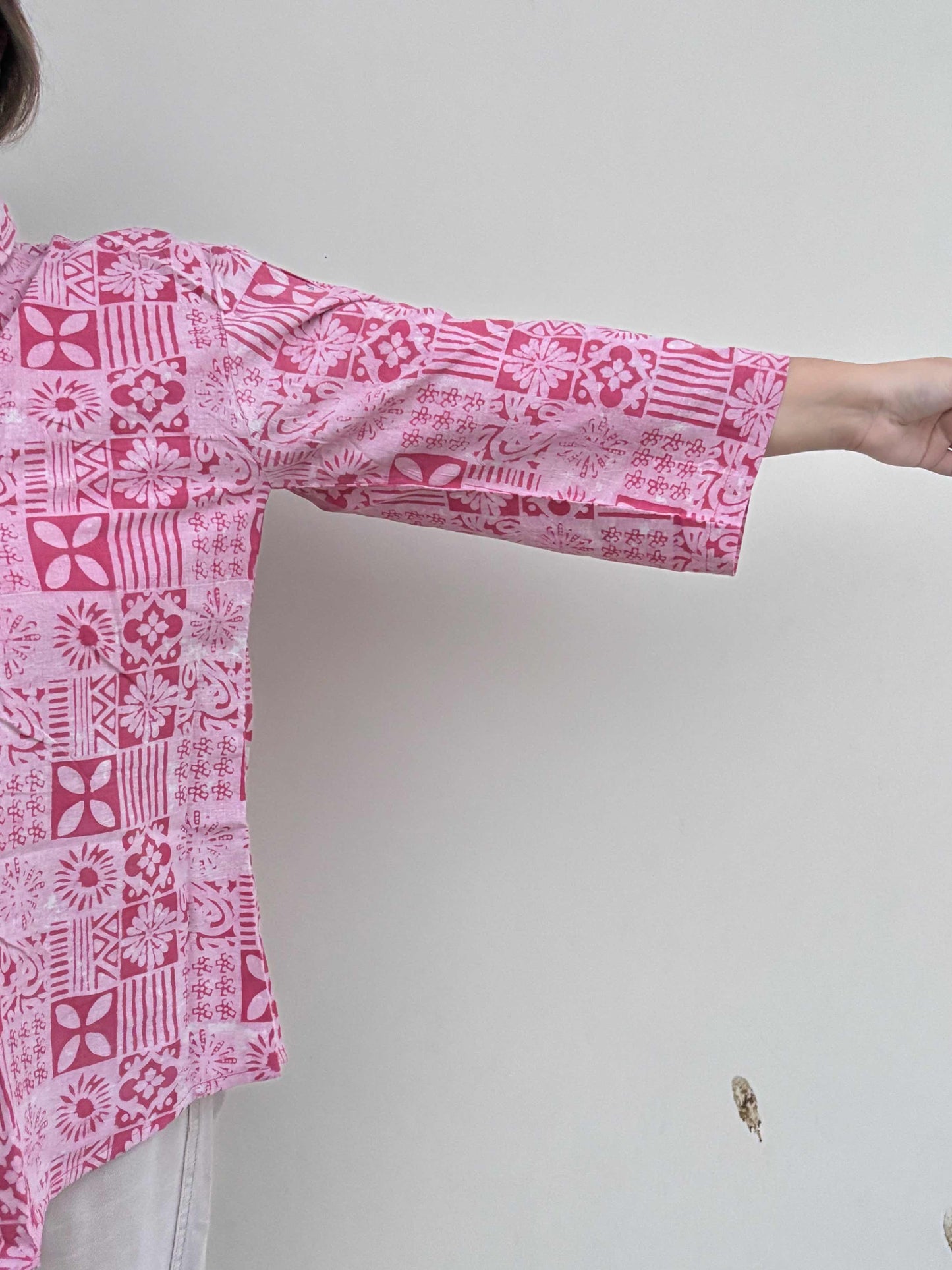Pink Tiles A Line Relaxed Fit Collar Top
