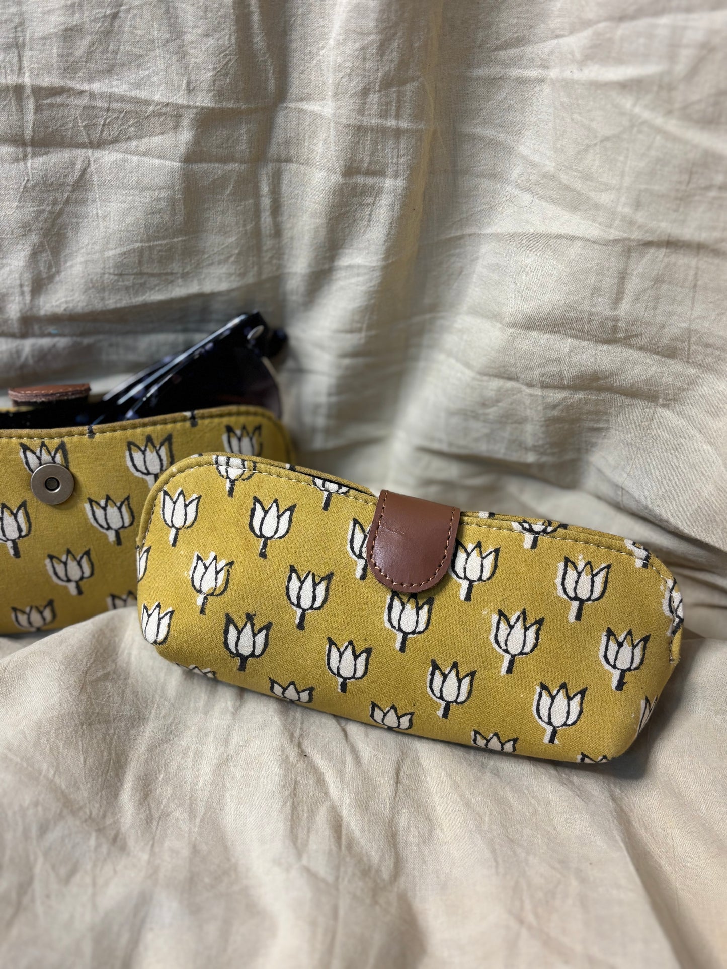 Yellow Bagru Hand Block Print Eyewear Case
