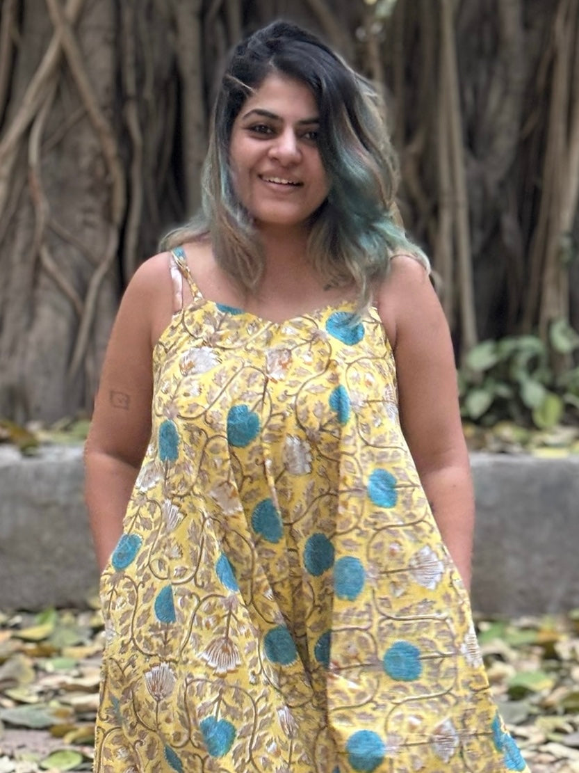 Amaltas Hand Block Printed Floral Flared Jumpsuit