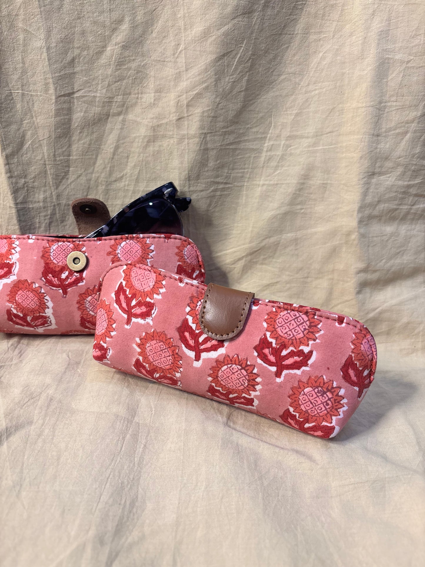 Pink Hand Block Print Eyewear Case