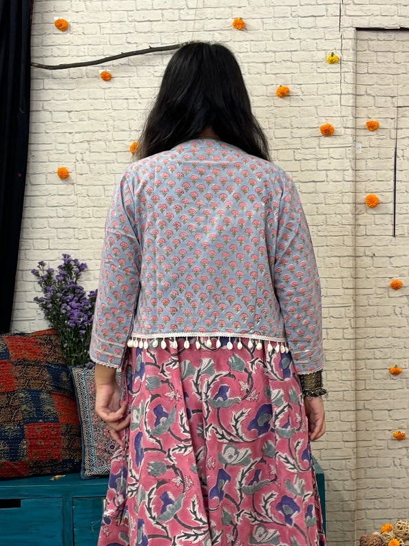 Meadowsweet Hand Block Printed Shrug with Shell Detailing