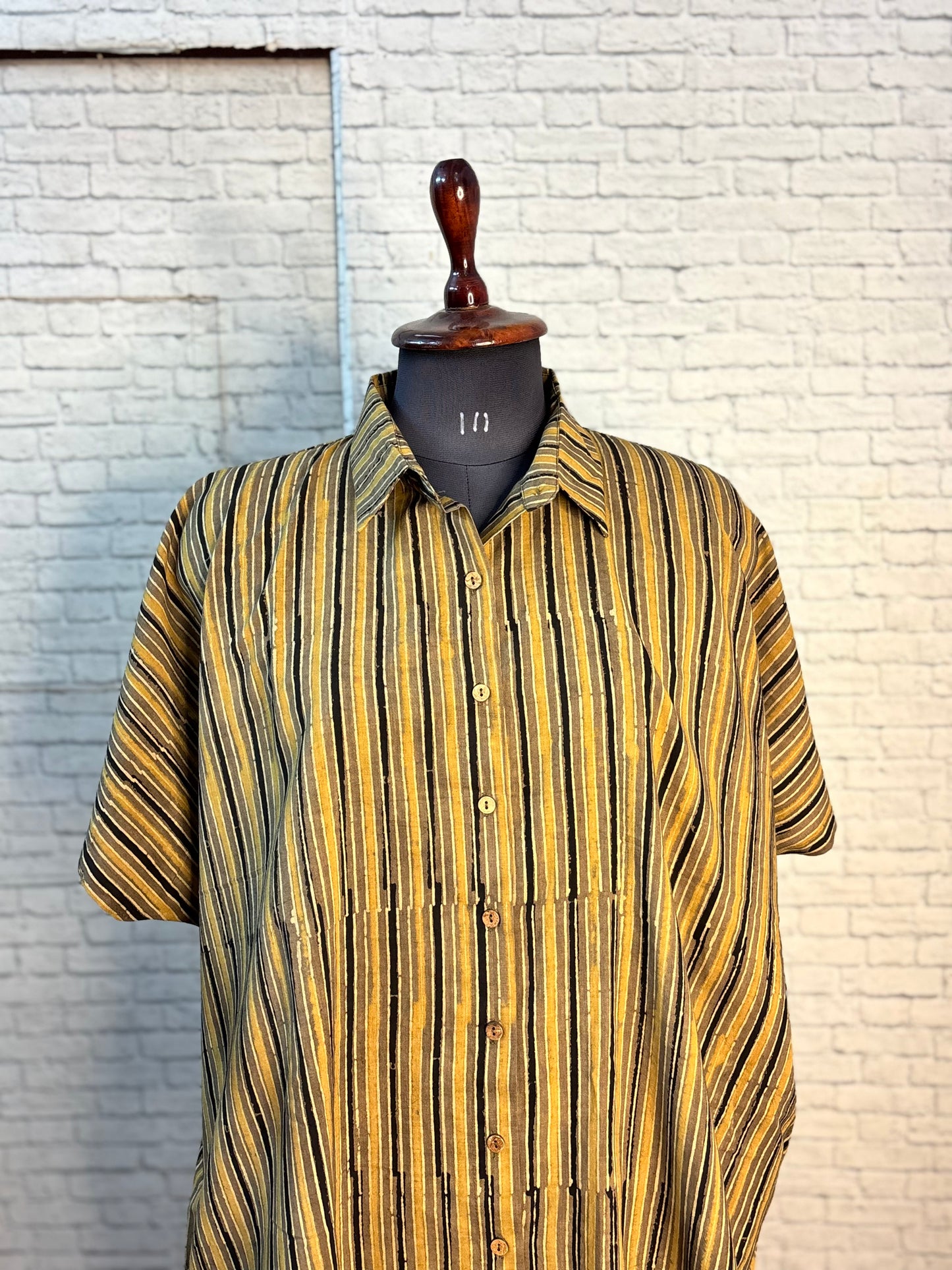 Kashish Stripe Ajrakh High Low Shirt Kaftan