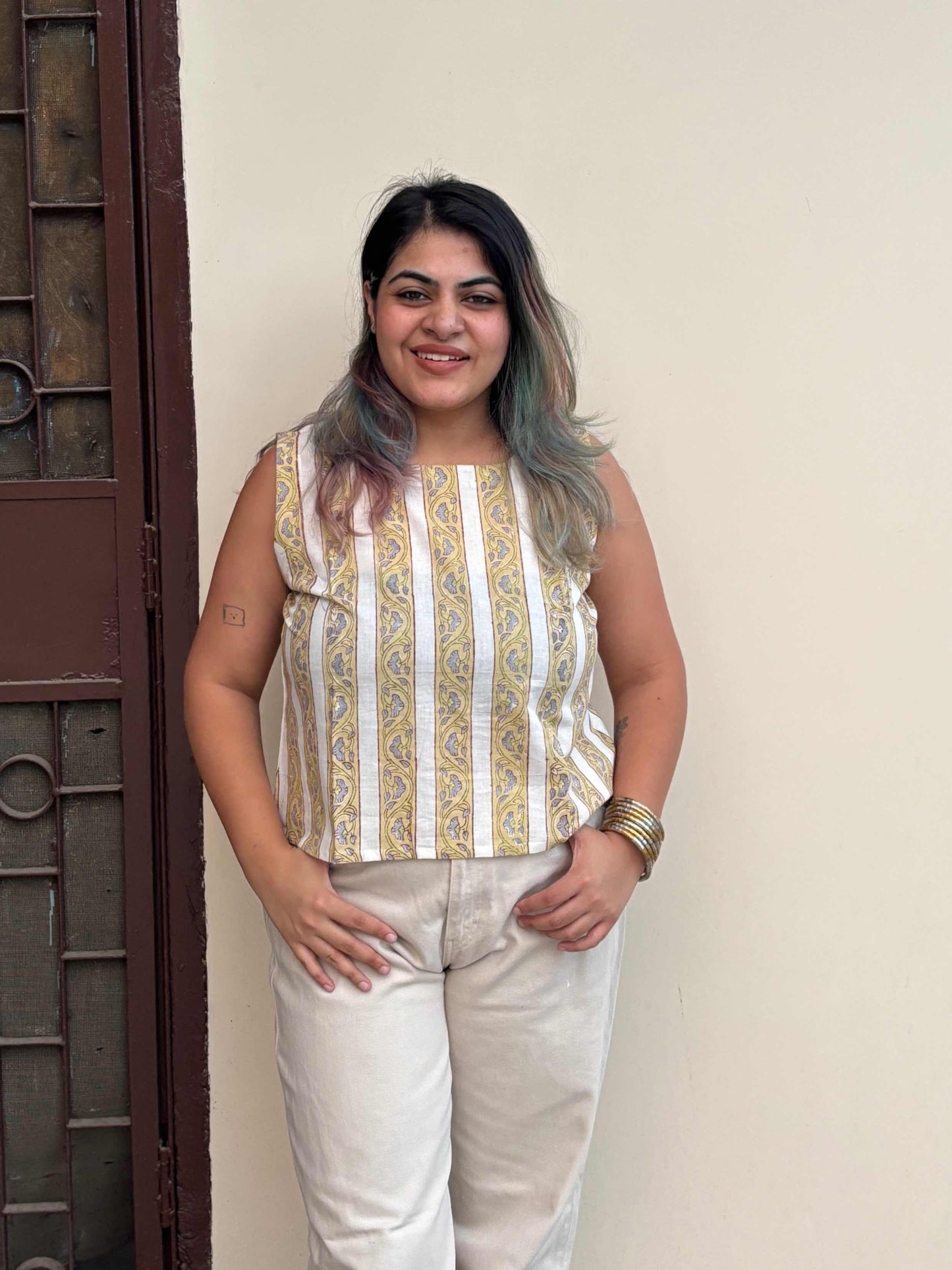 Snowdrop Hand Block Printed Sleeveless Crop Top
