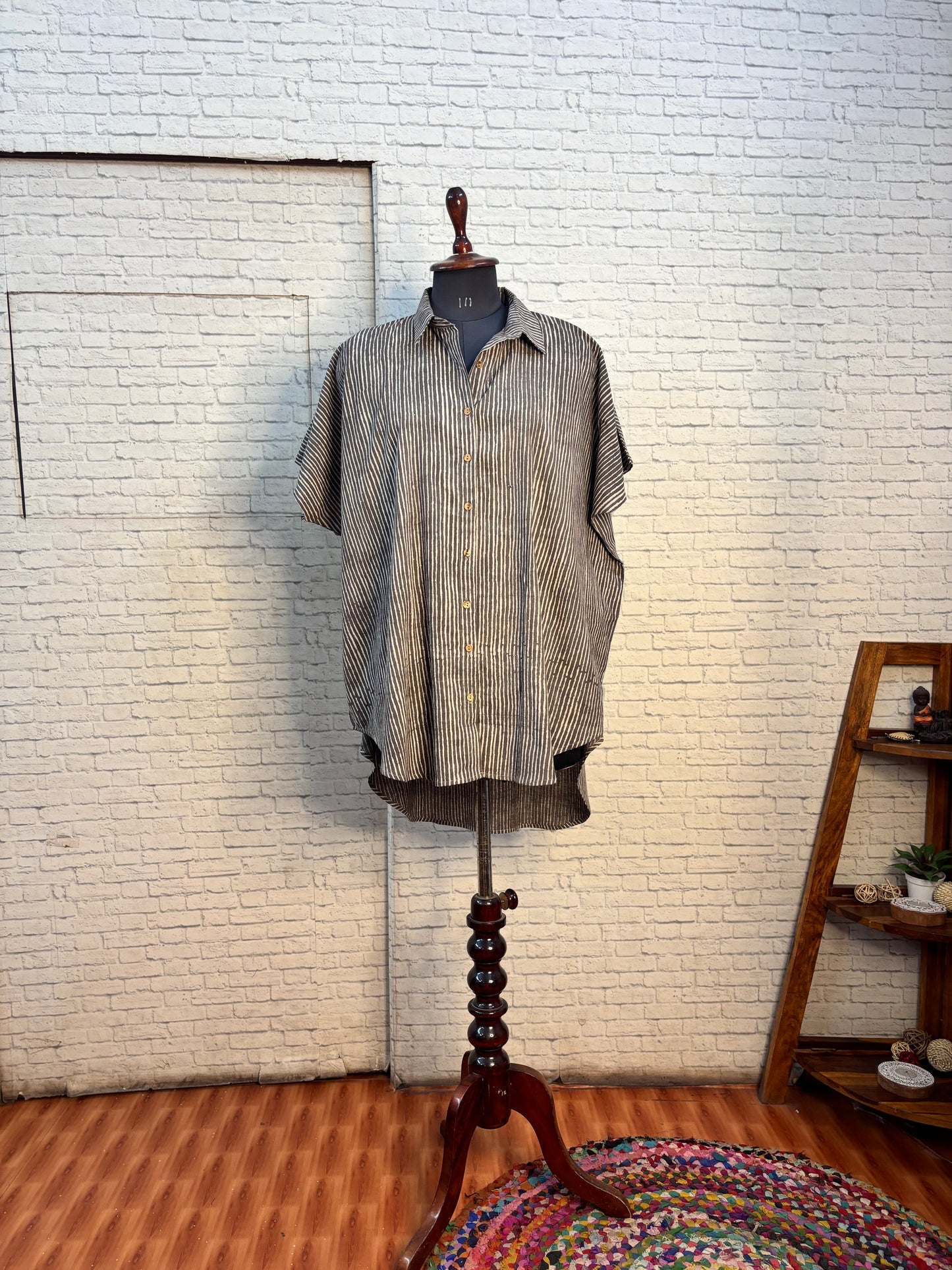 Kashish Dabu Stripes Cotton High Low Shirt Kaftan