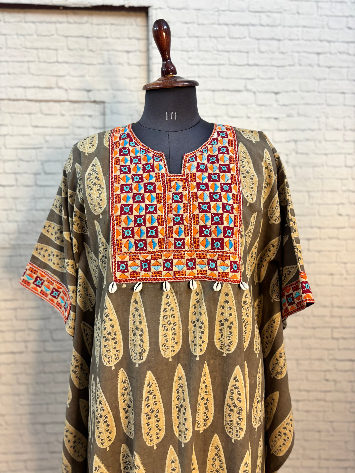 Kashish Feathers Ajrakh Hand Embroidered Patch Kaftan