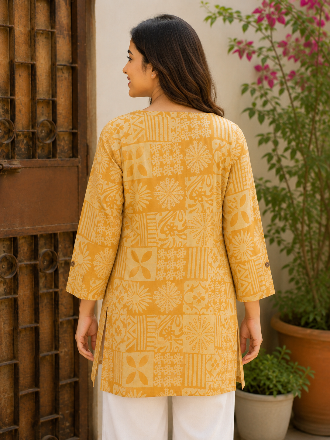 Orange Tiles Hand Block Printed Short Kurti