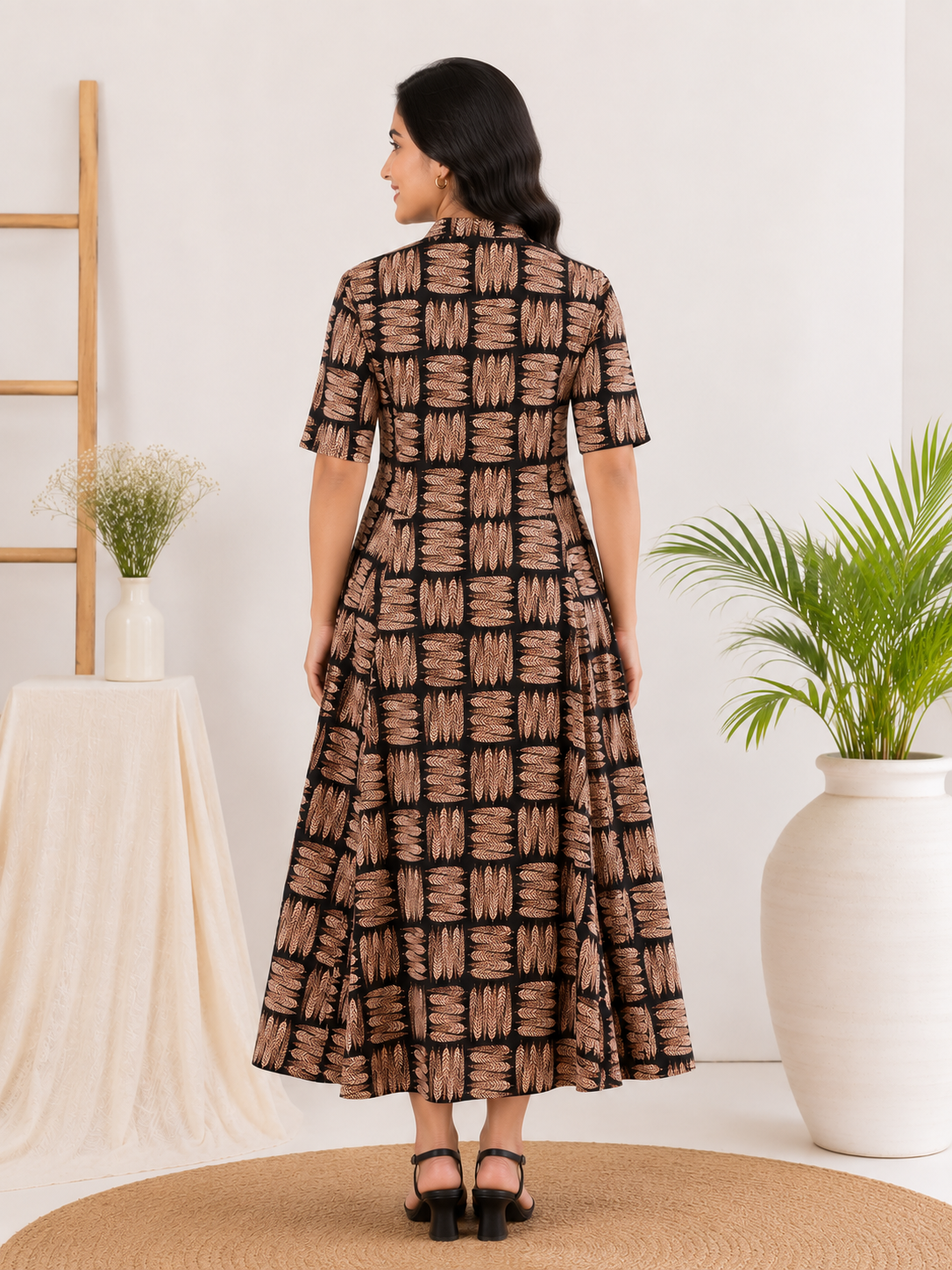 Patra Bagru Hand Block printed A Line Maxi Shirt Dress