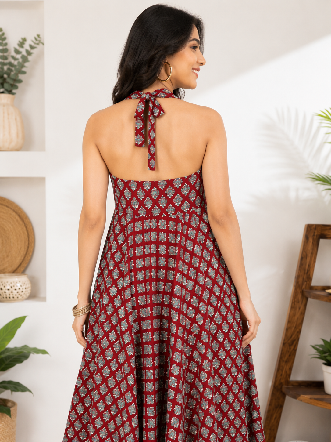 Anaar Hand Block Printed Halter Neck Midi Dress