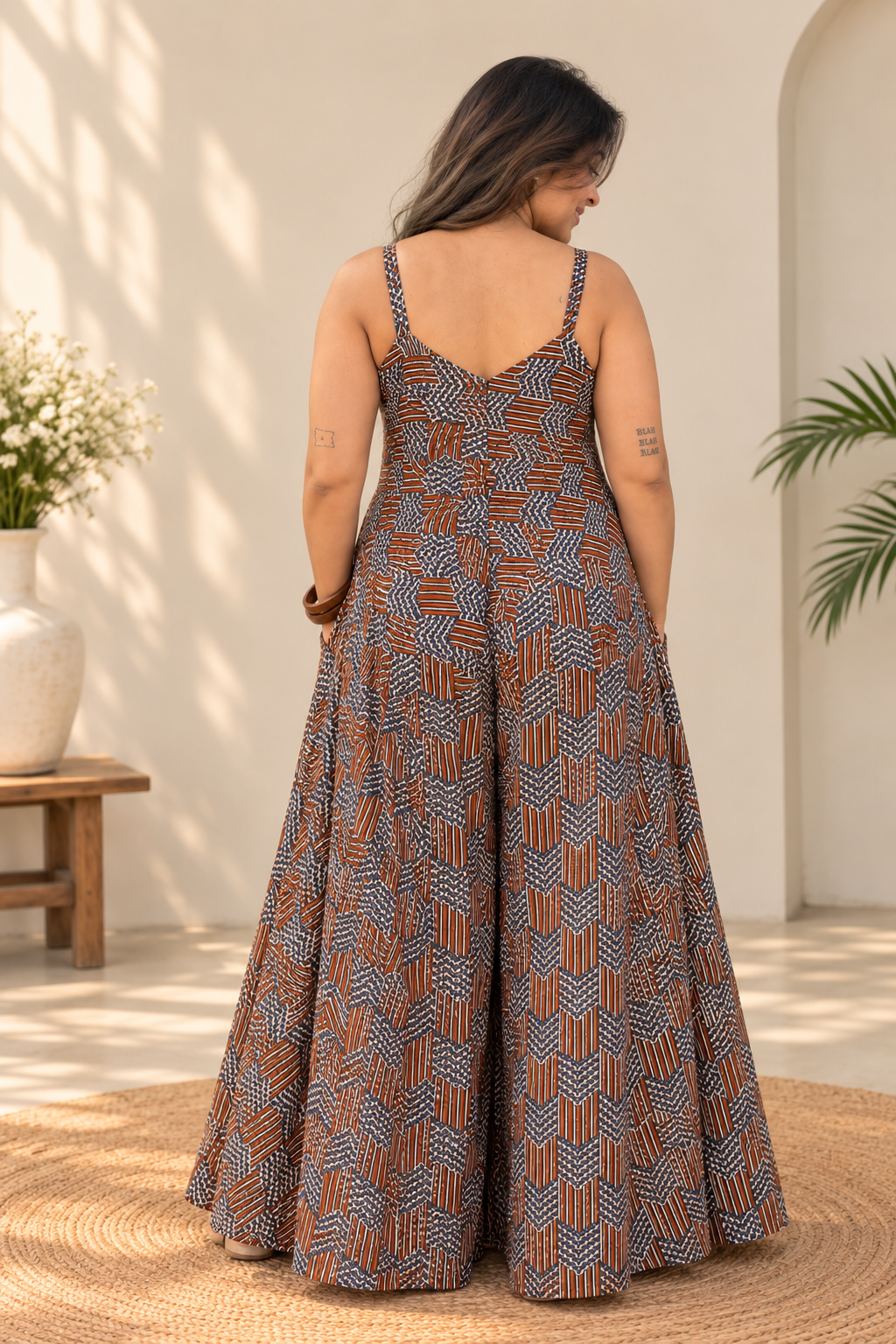 Rekha Hand Block Printed Floral Flared Jumpsuit
