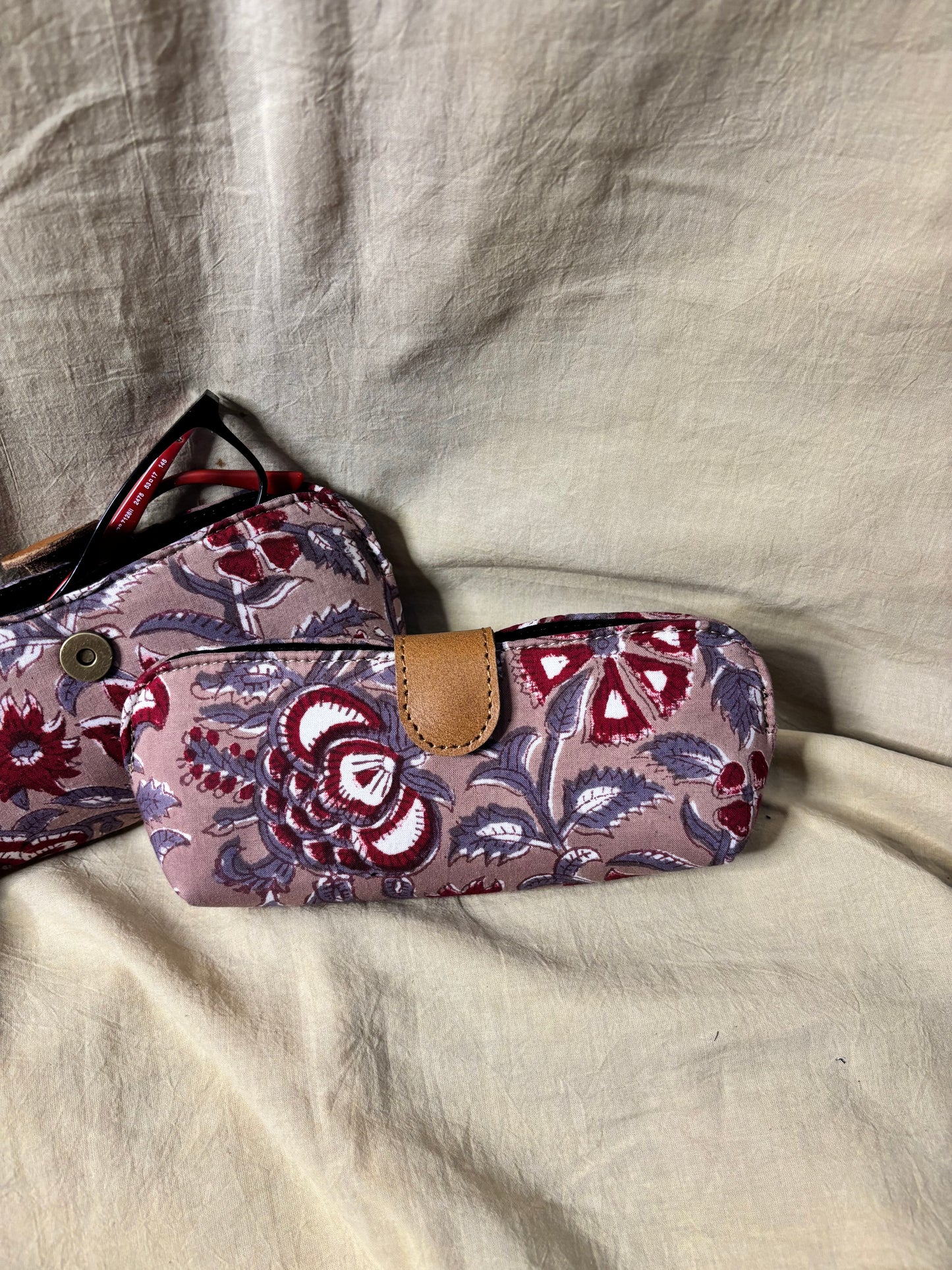 Brown Red Hand Block Print Eyewear Case