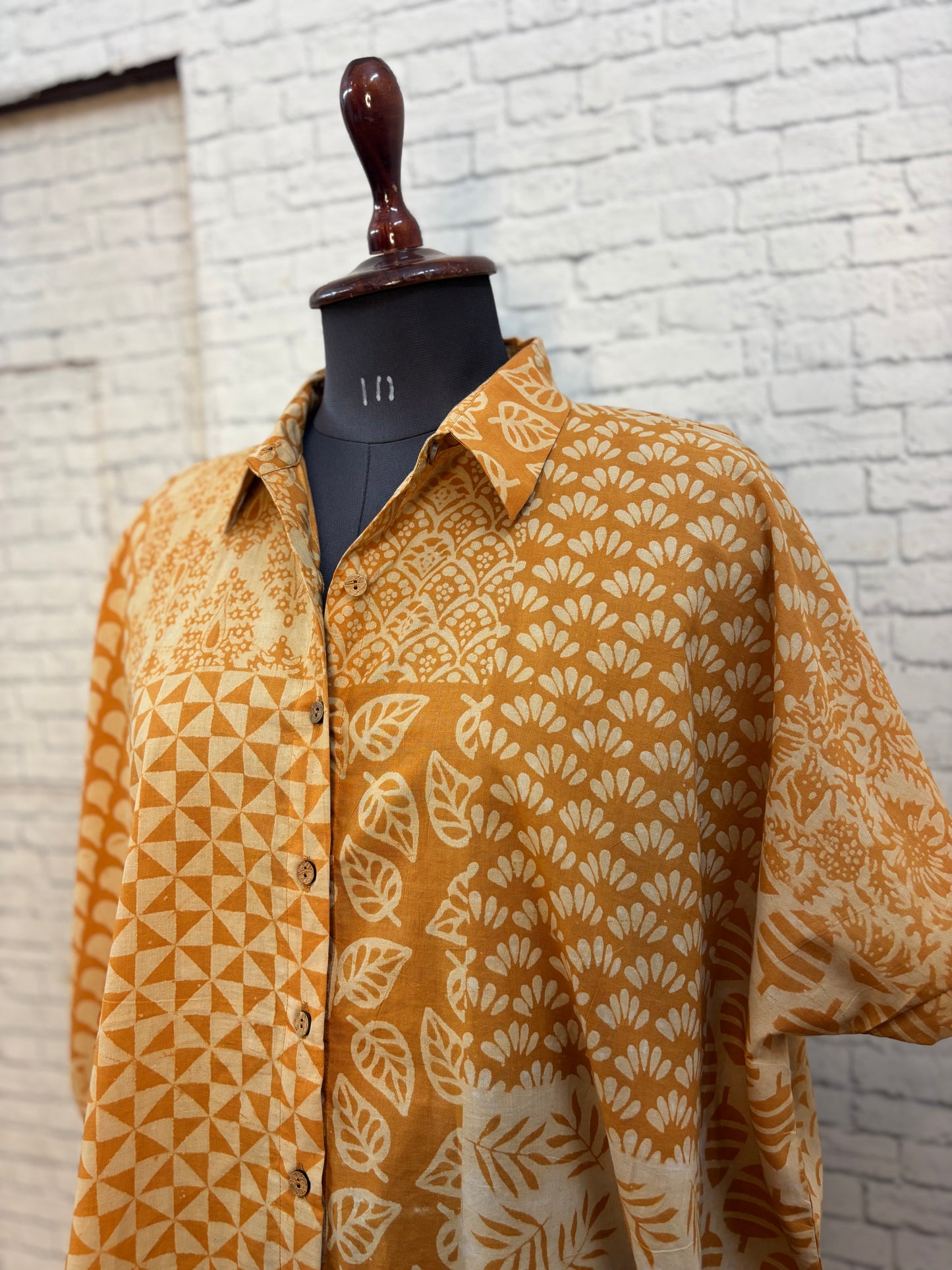 Orange Patch Dabu Cotton High Low Shirt Kaftan