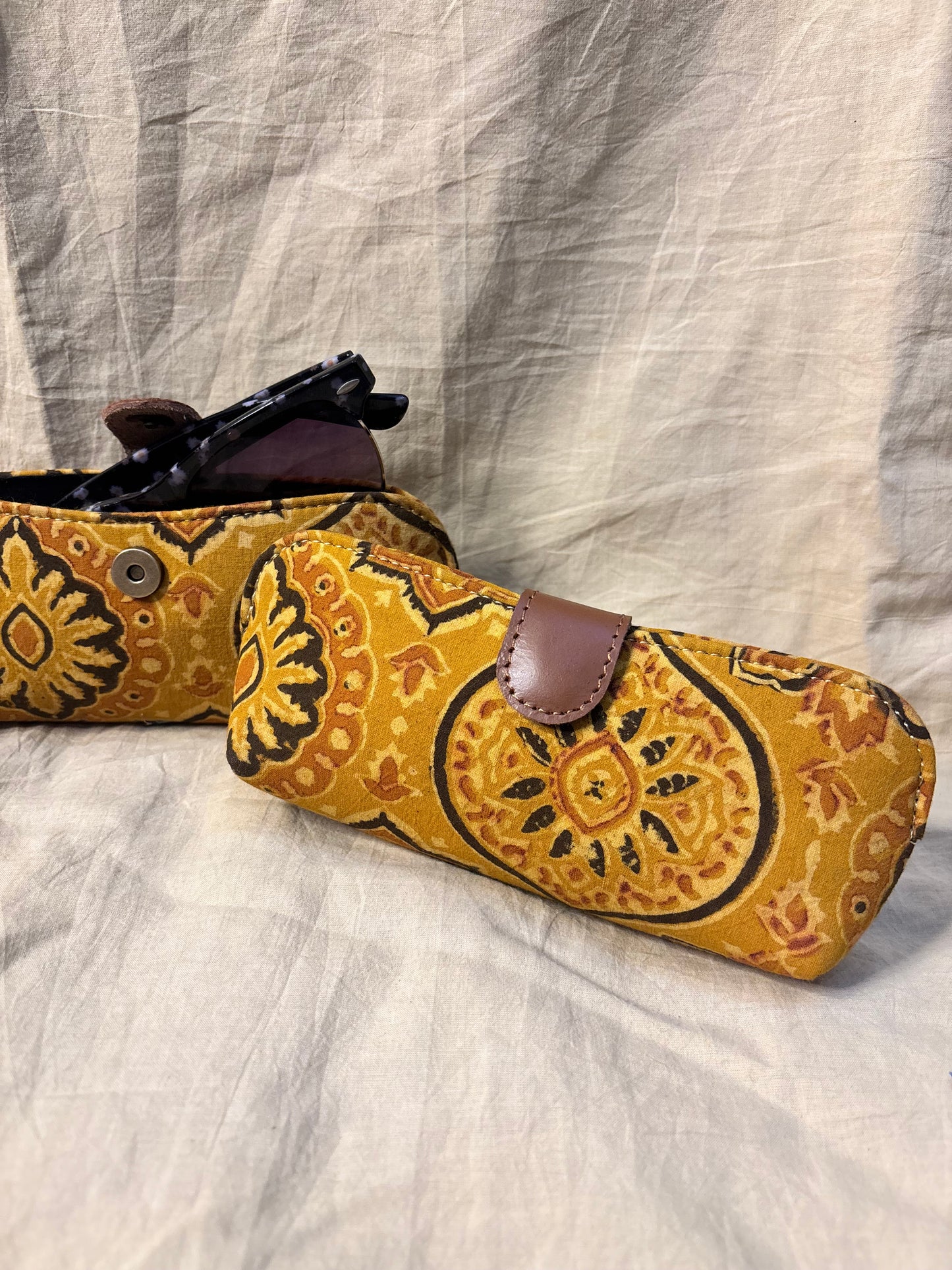 Yellow Ajrakh Hand Block Print Eyewear Case