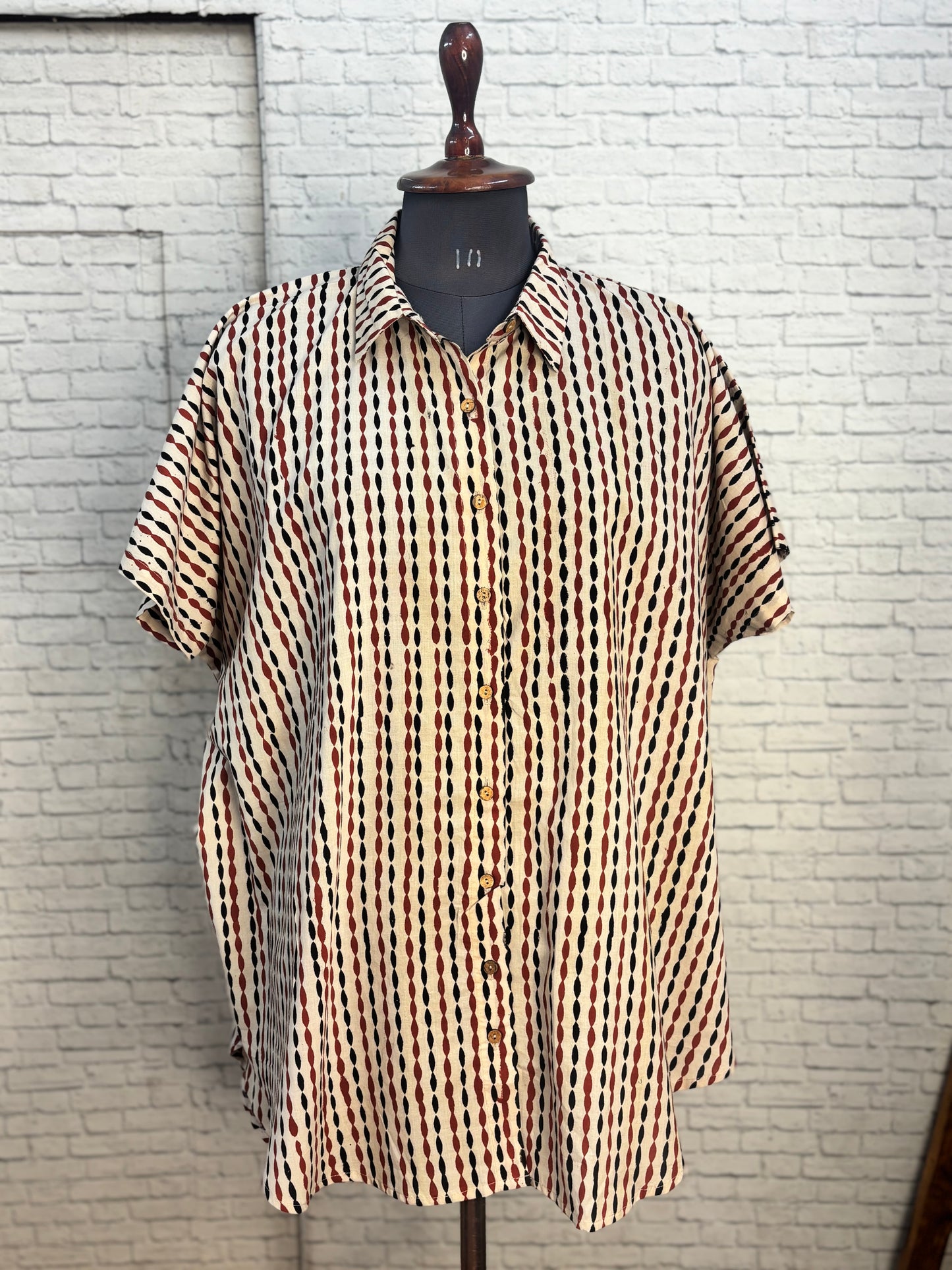 Red Black Bagru Cotton High Low Shirt Kaftan