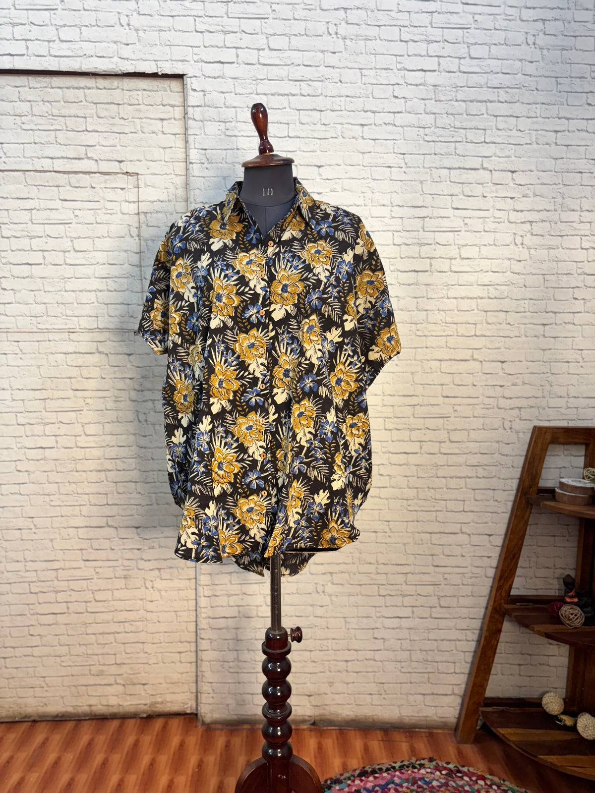 Black Brown Kalamkari Hand Block Printed Cotton High Low Shirt Kaftan