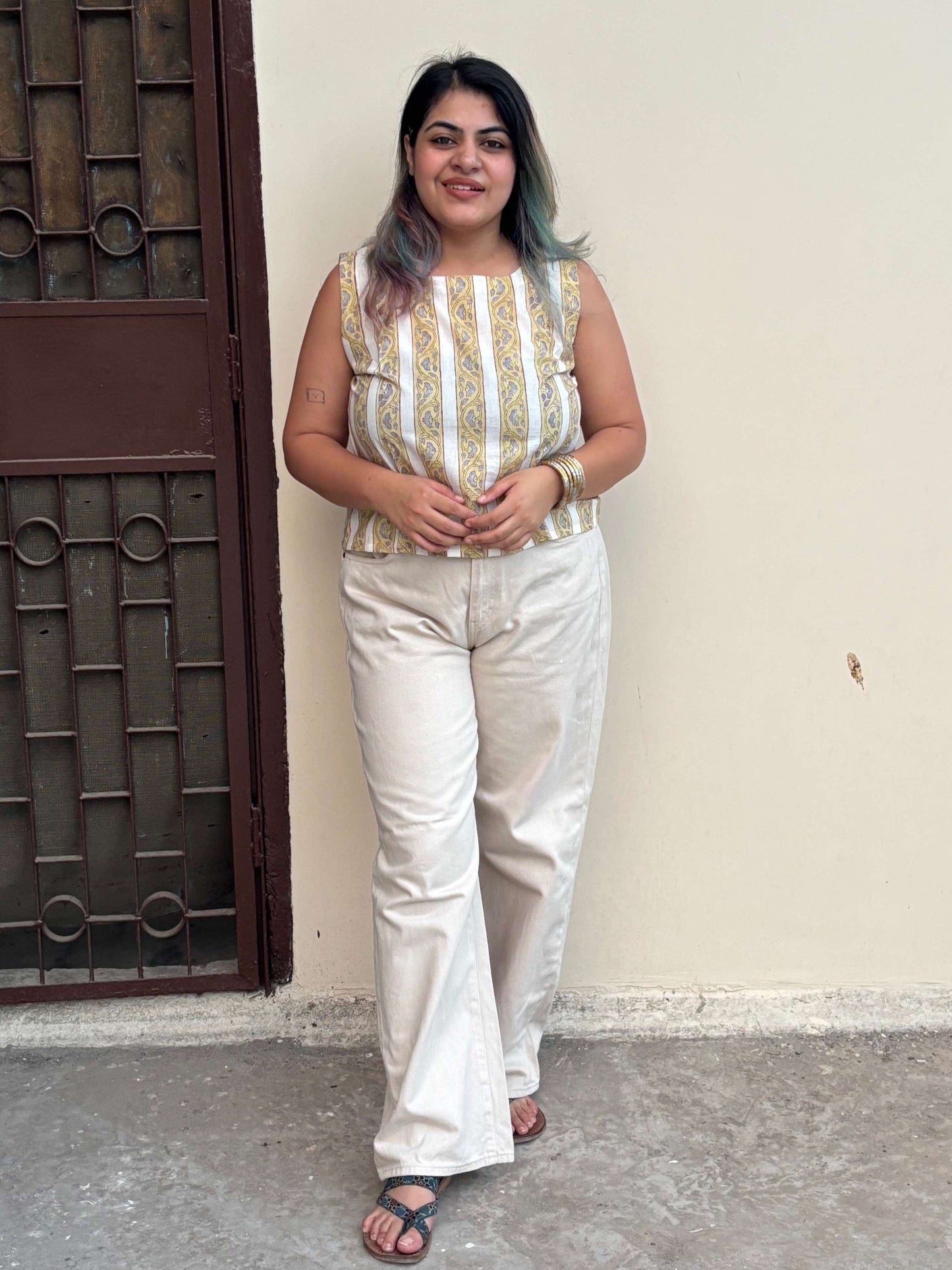 Snowdrop Hand Block Printed Sleeveless Crop Top