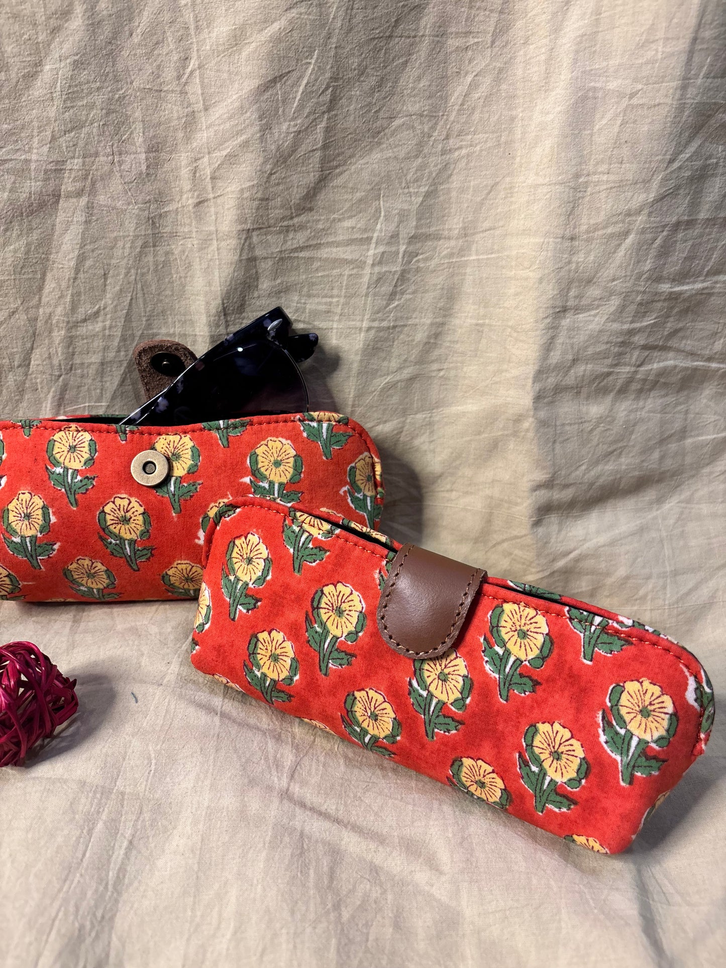 Orange Yellow Hand Block Print Eyewear Case