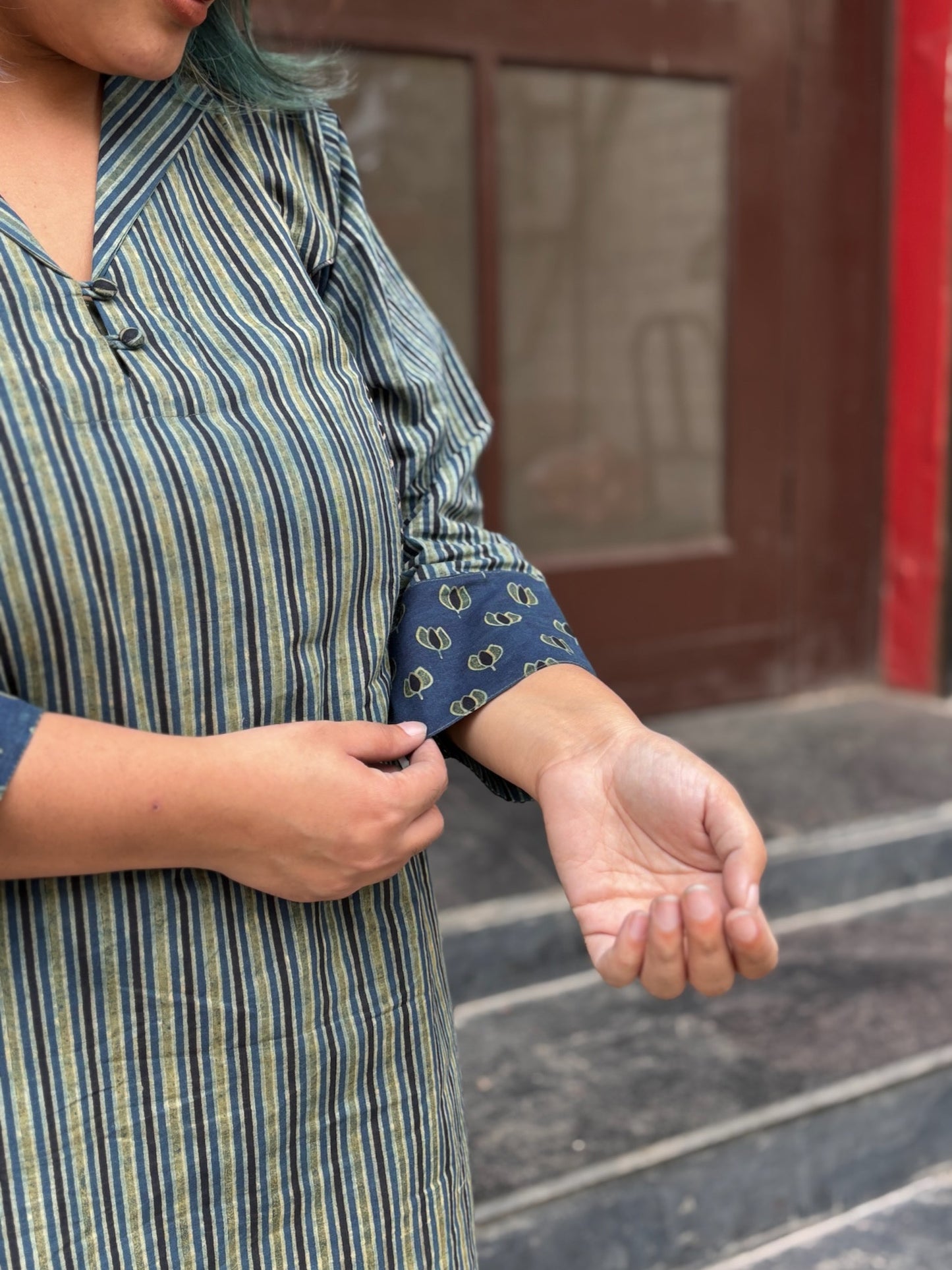 Neelkamal Ajrakh Hand Block Printed Patch Shift Dress