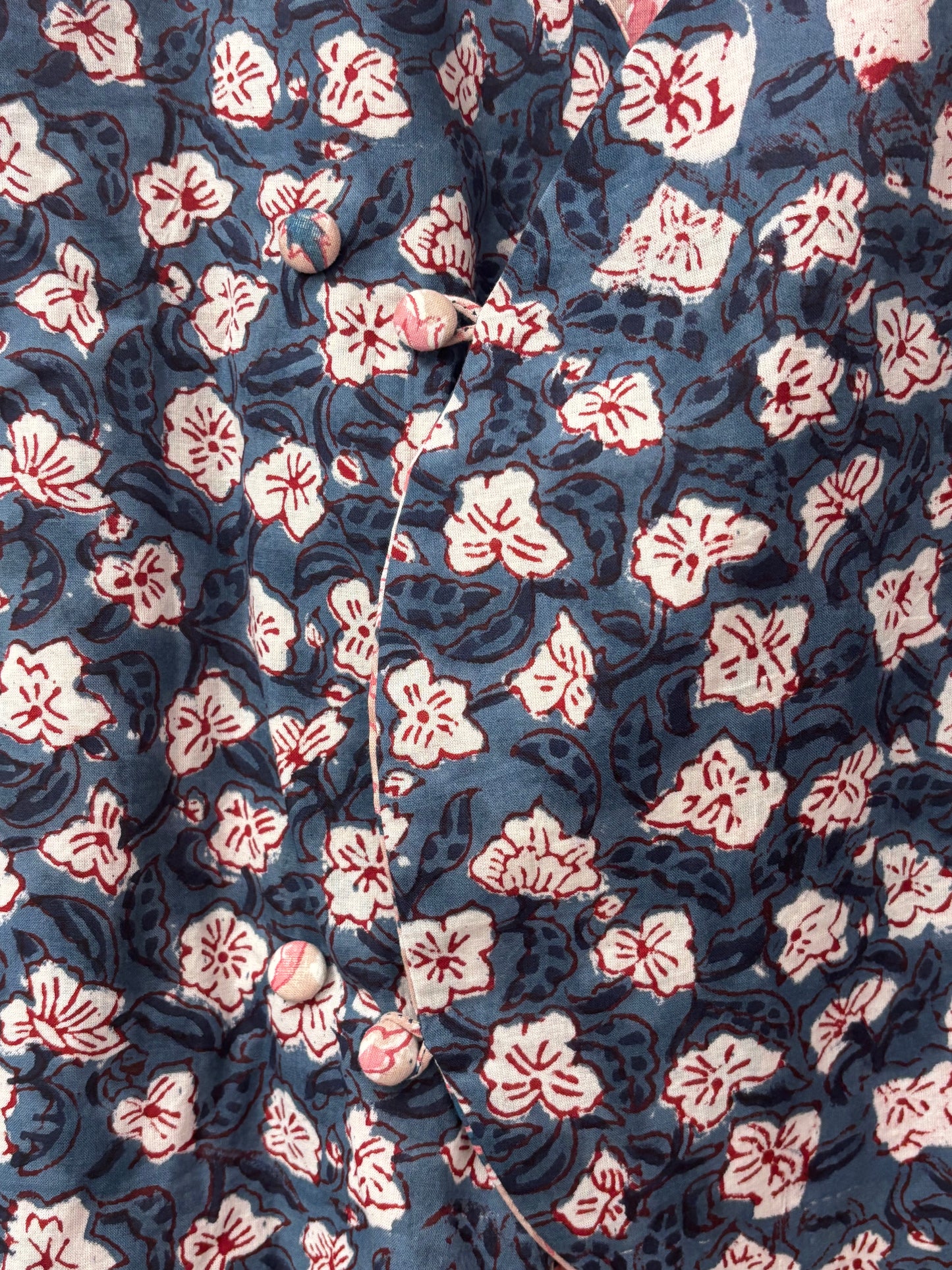 Brown Blue Hand Block Printed Reversible Waistcoat
