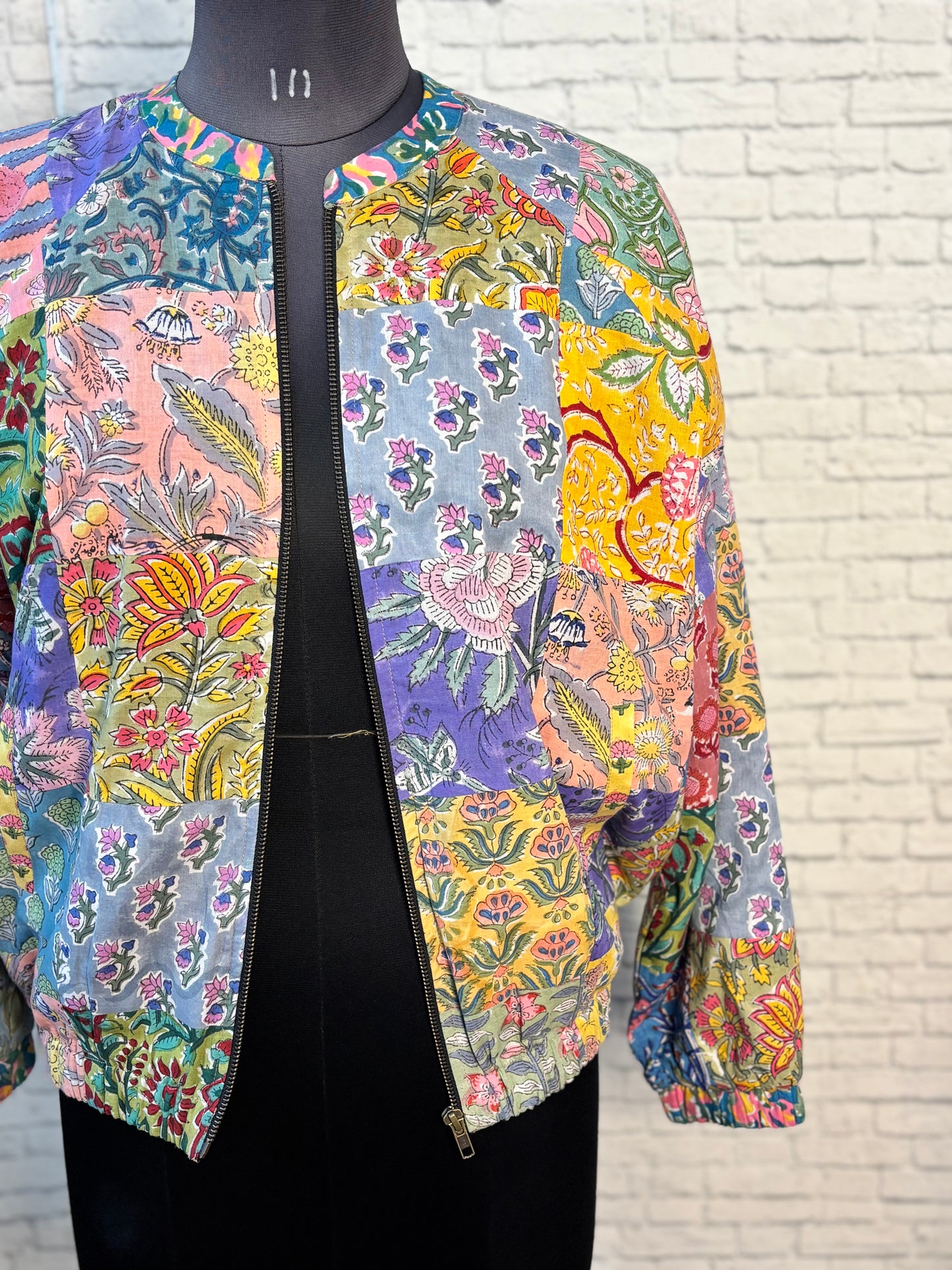 Hand Block Printed Patch Work Unisex Bomber Jacket