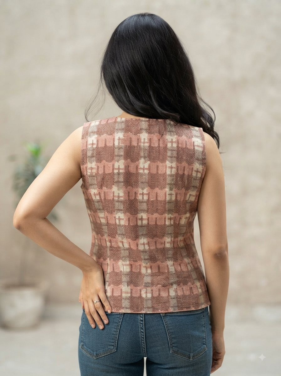 Red Black Hand Block Printed Reversible Waistcoat