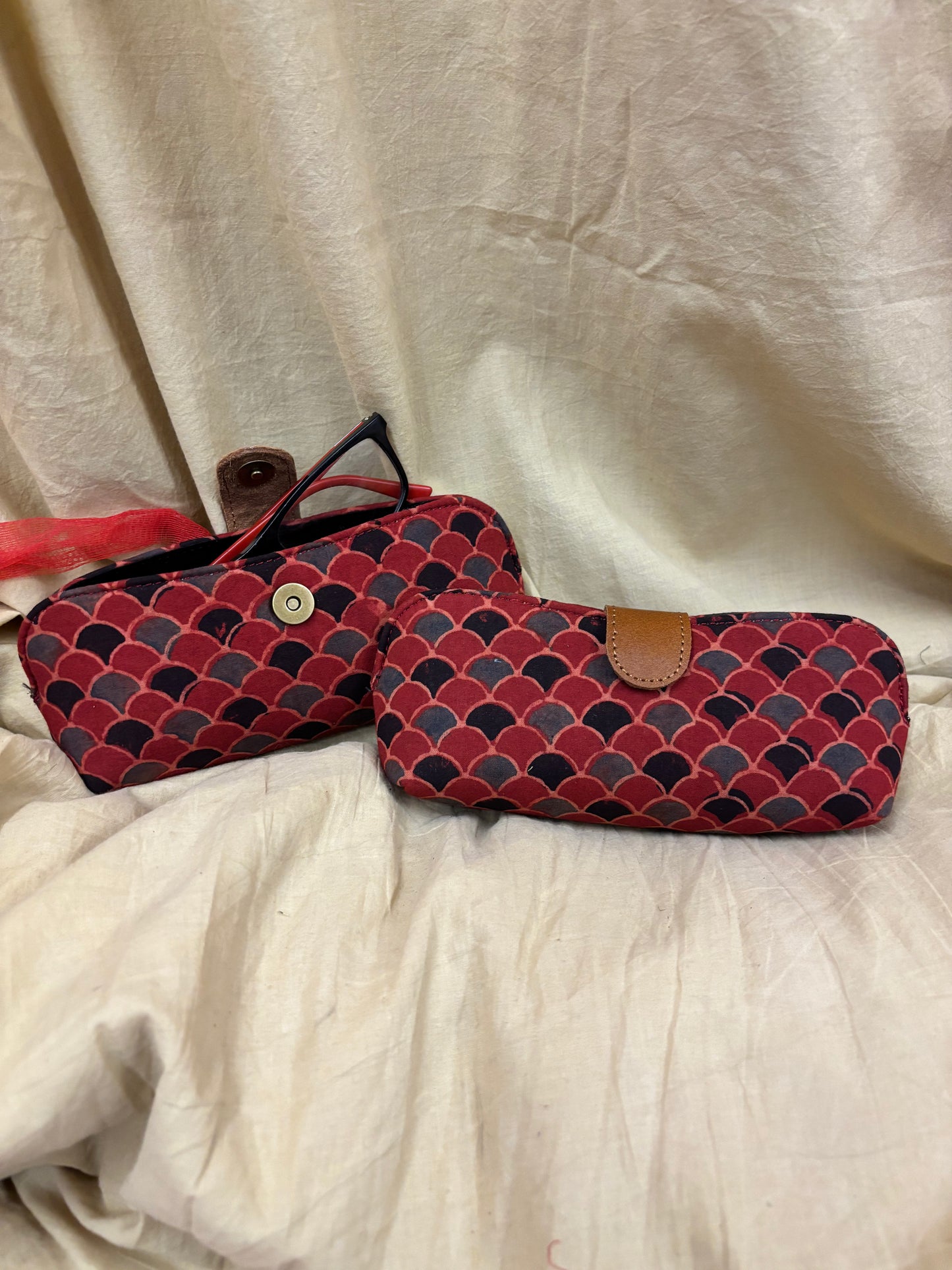 Red Fish scale Ajrakh Eyewear Case