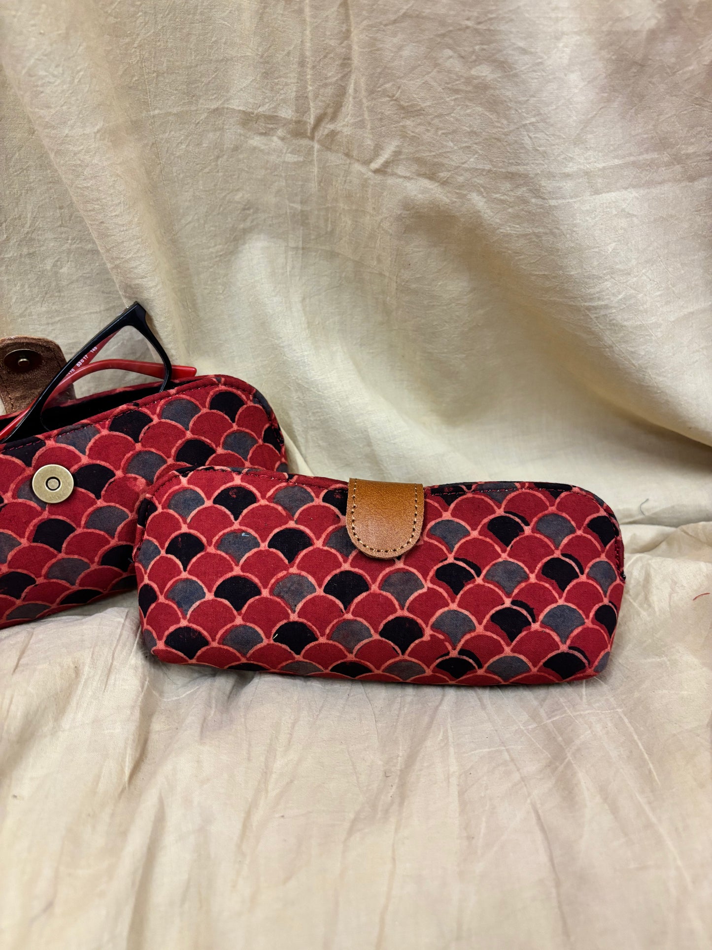 Red Fish scale Ajrakh Eyewear Case