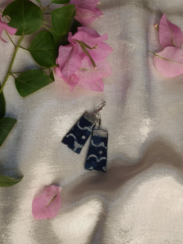 Indigo Mini Hand Block Printed Fabric Earrings