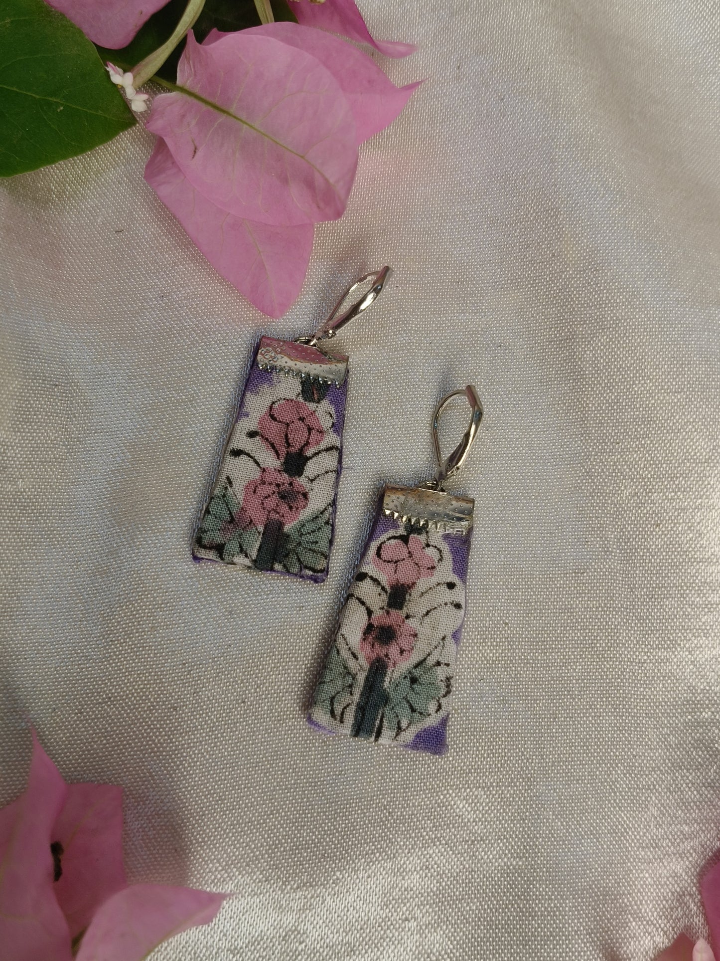 Lavender Pink Mini Hand Block Printed Fabric Earrings