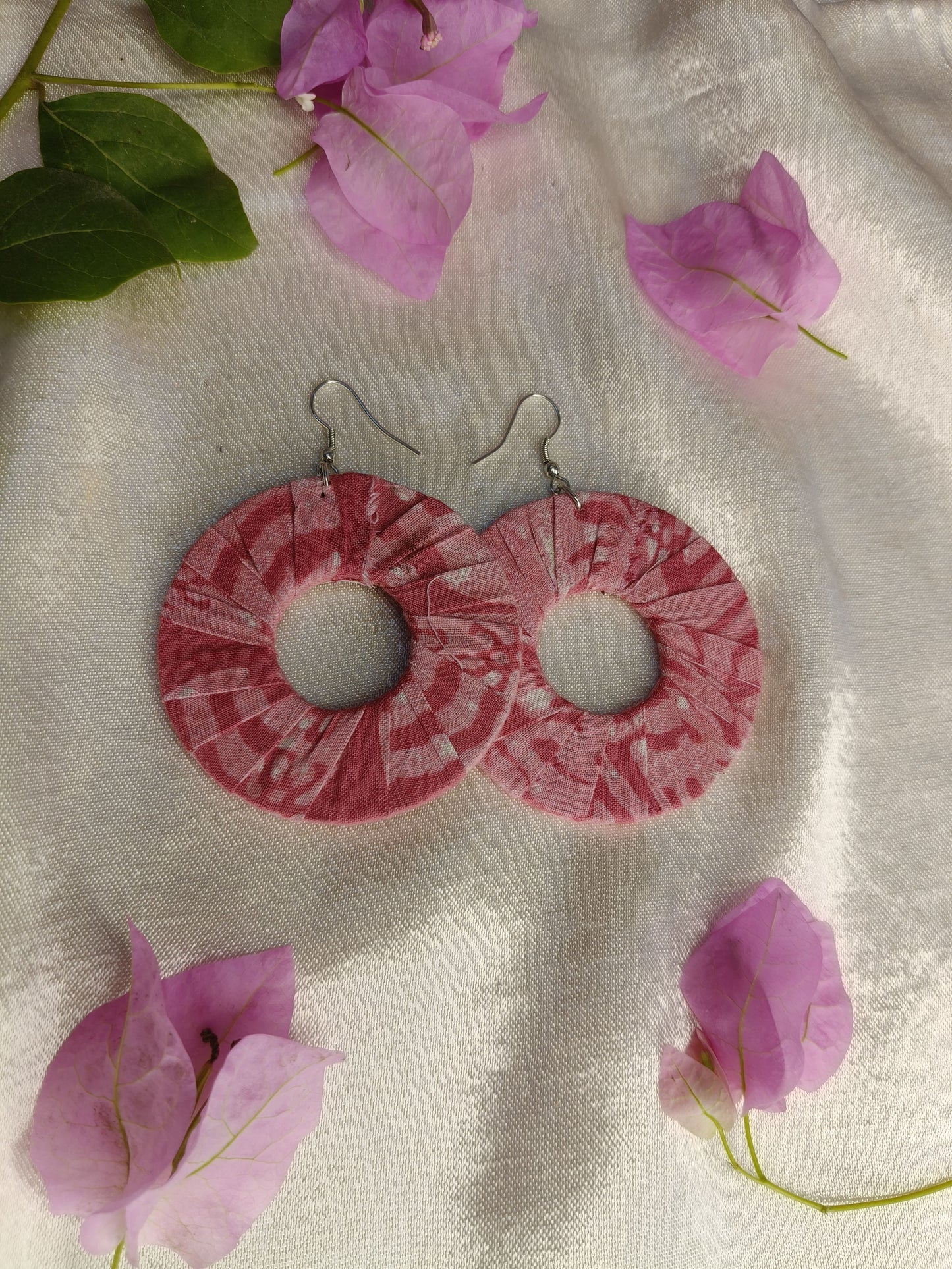 Pink Hand Block Printed Fabric Loop Earrings