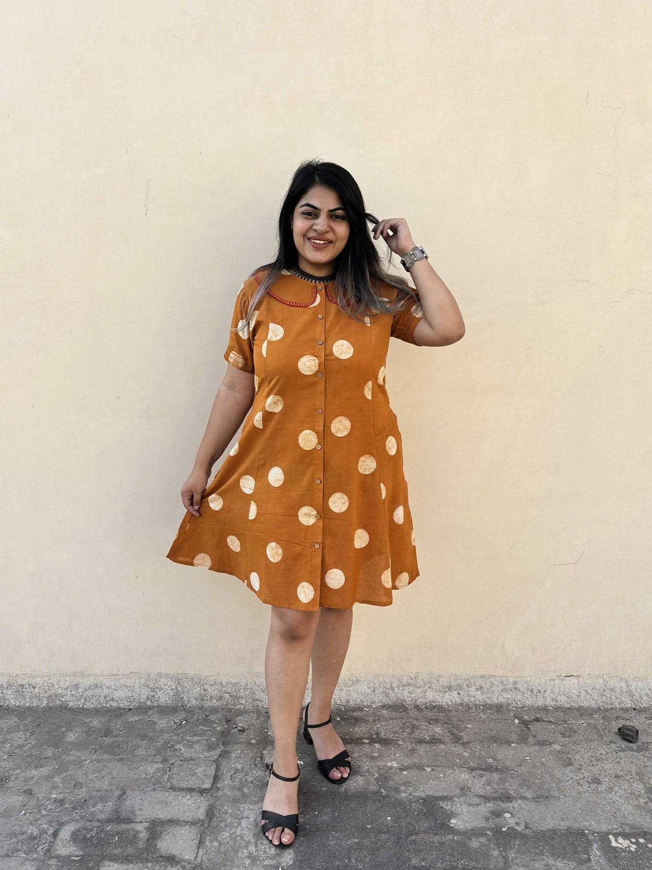 Bindu Knee Length Shirt Dress with Peter Pan Collar Bindu Knee Length Shirt Dress with Peter Pan Collar
