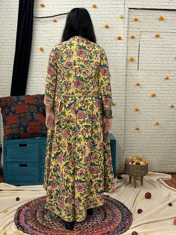 Adira Hand Block Printed Shrug with Shell Detailing