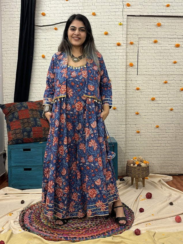 Mahika Hand Block Printed Shrug with Shell Detailing